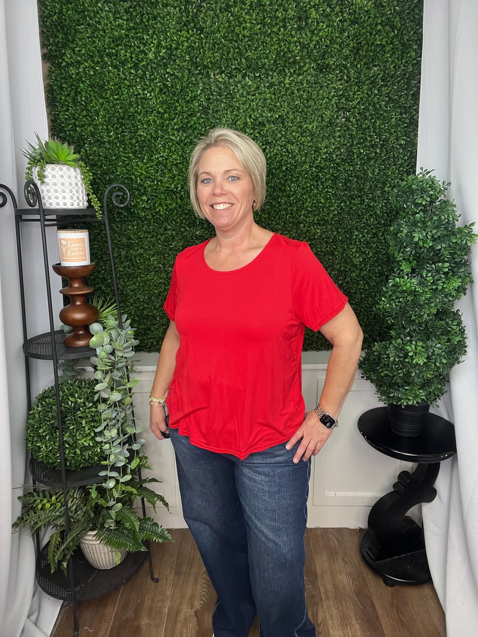 ERIN PLEAT BACK TEE - TANGO RED