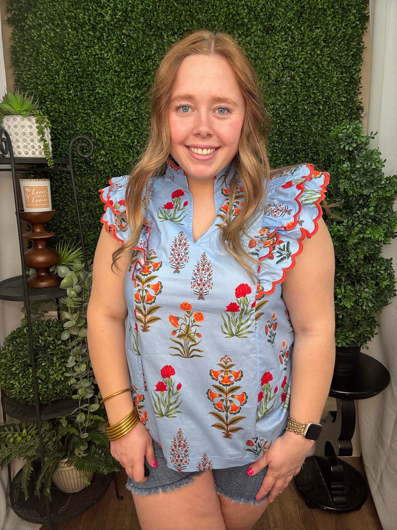 Scalloped Ruffle Floral Blouse