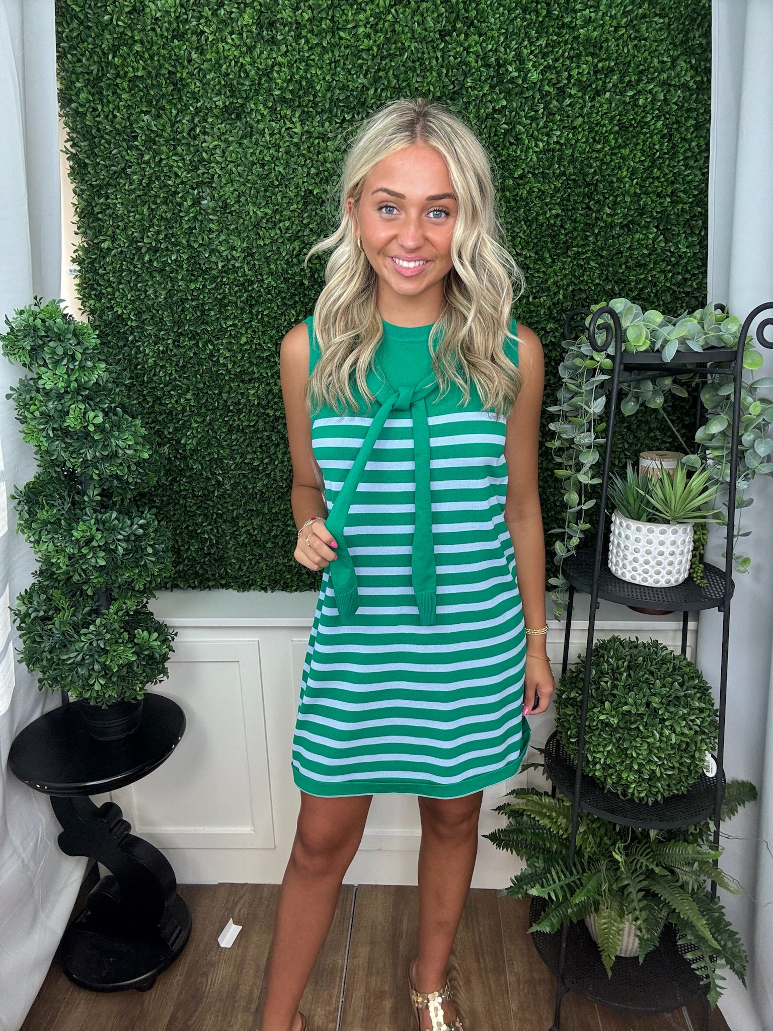 GREEN SLEEVELESS DRESS W/ FAKE SWEATER