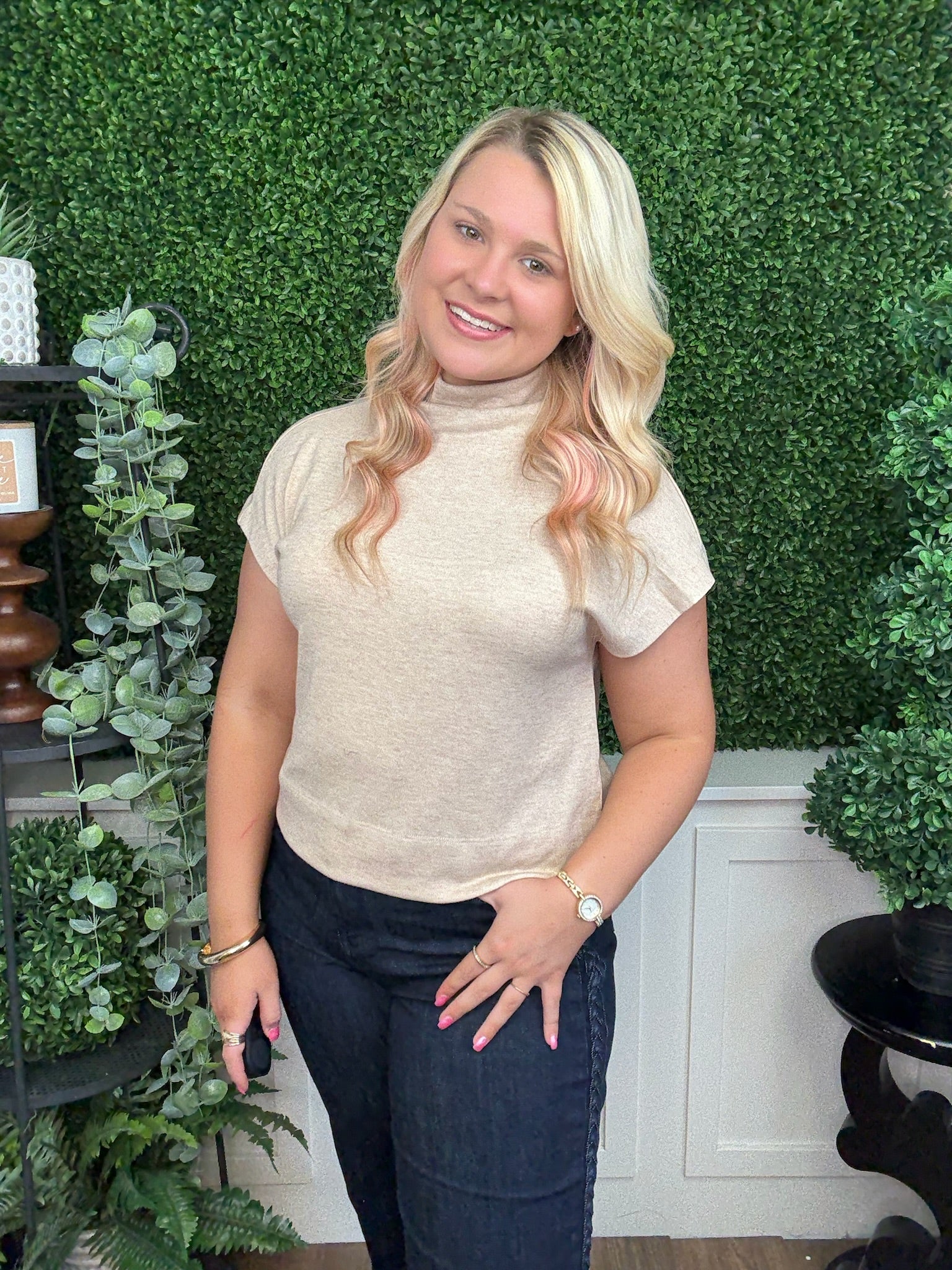 SOLID KNIT MOCK NECK PULLOVER TOP