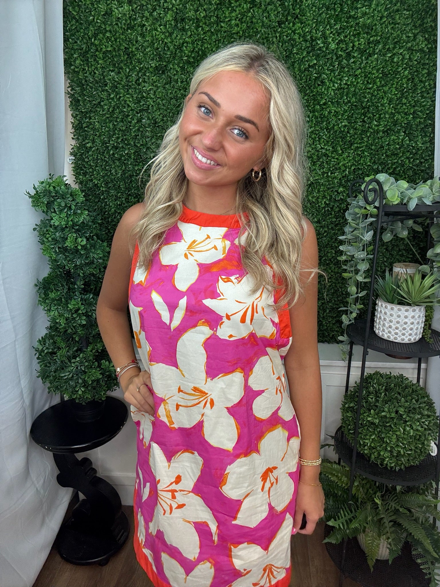 Tropical Bloom Sleeveless Shift Dress