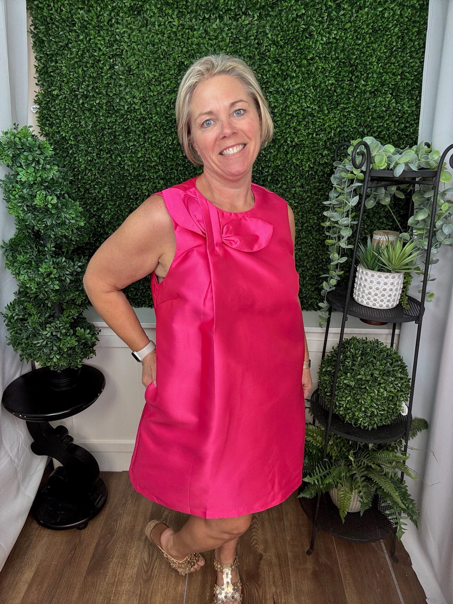 Sleeveless Satin Bow Neck Mini Dress