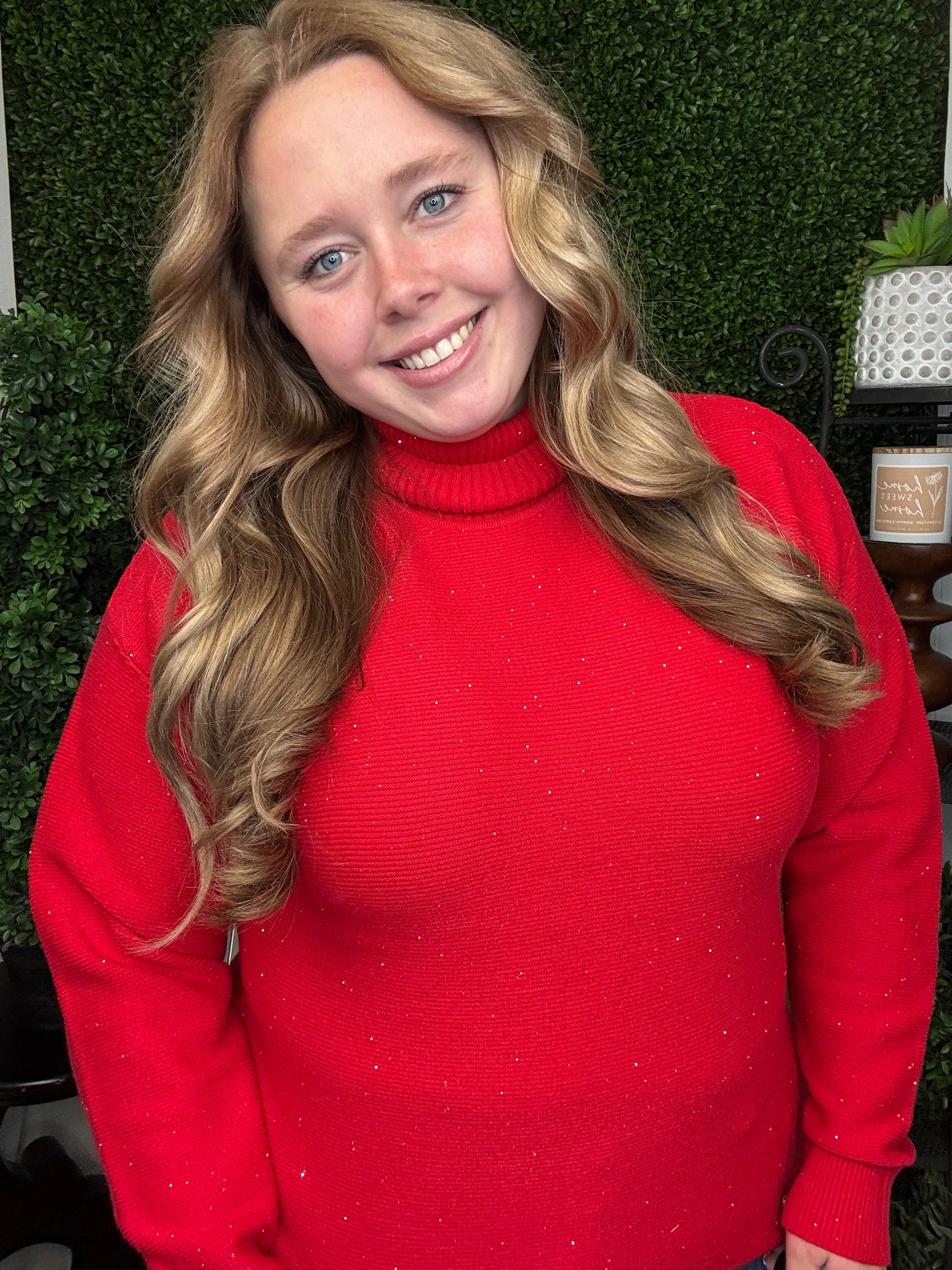 TURTLENECK HIGH LOW SWEATER W/SIDE SLITS - CARMINE