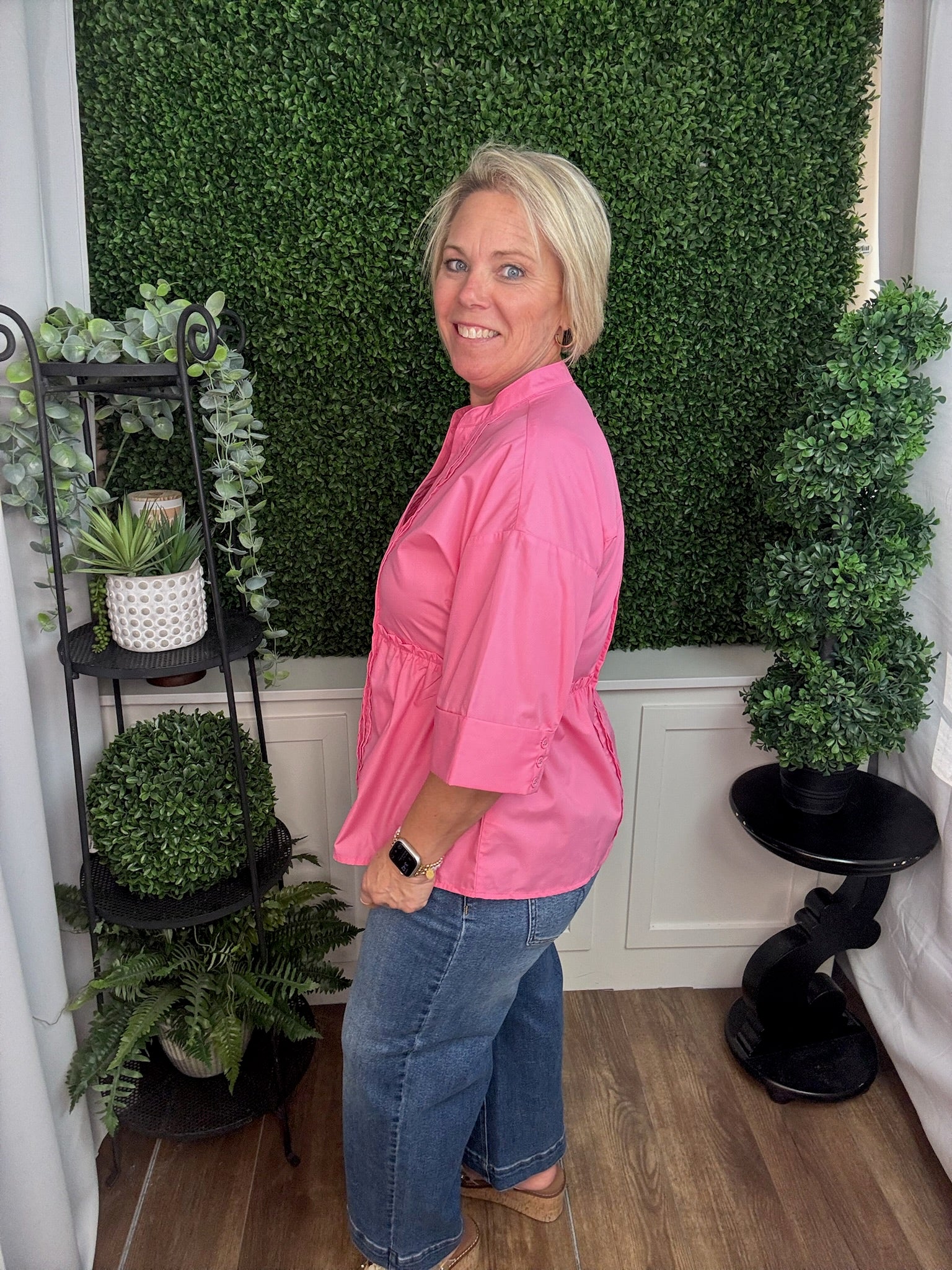 Blush Pleated Peplum Button Blouse