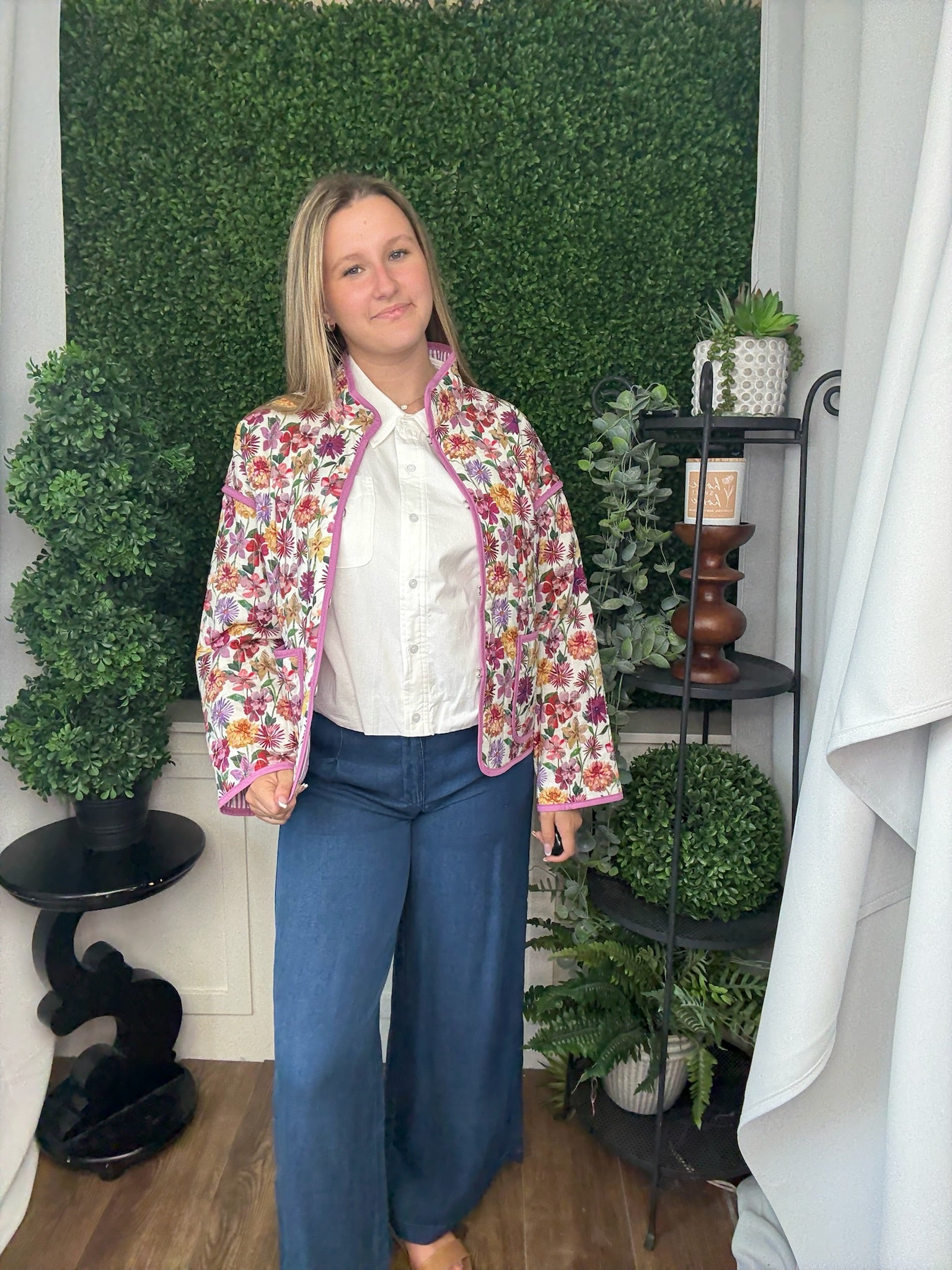 BOTANICAL QUILTED JACKET - PINK