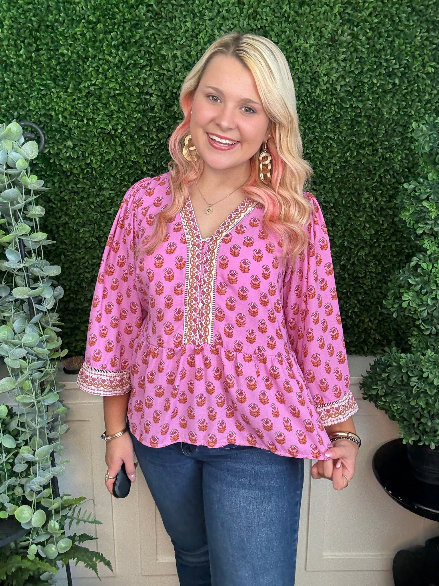 TOP MONROE FLORAL FOULARD PINK