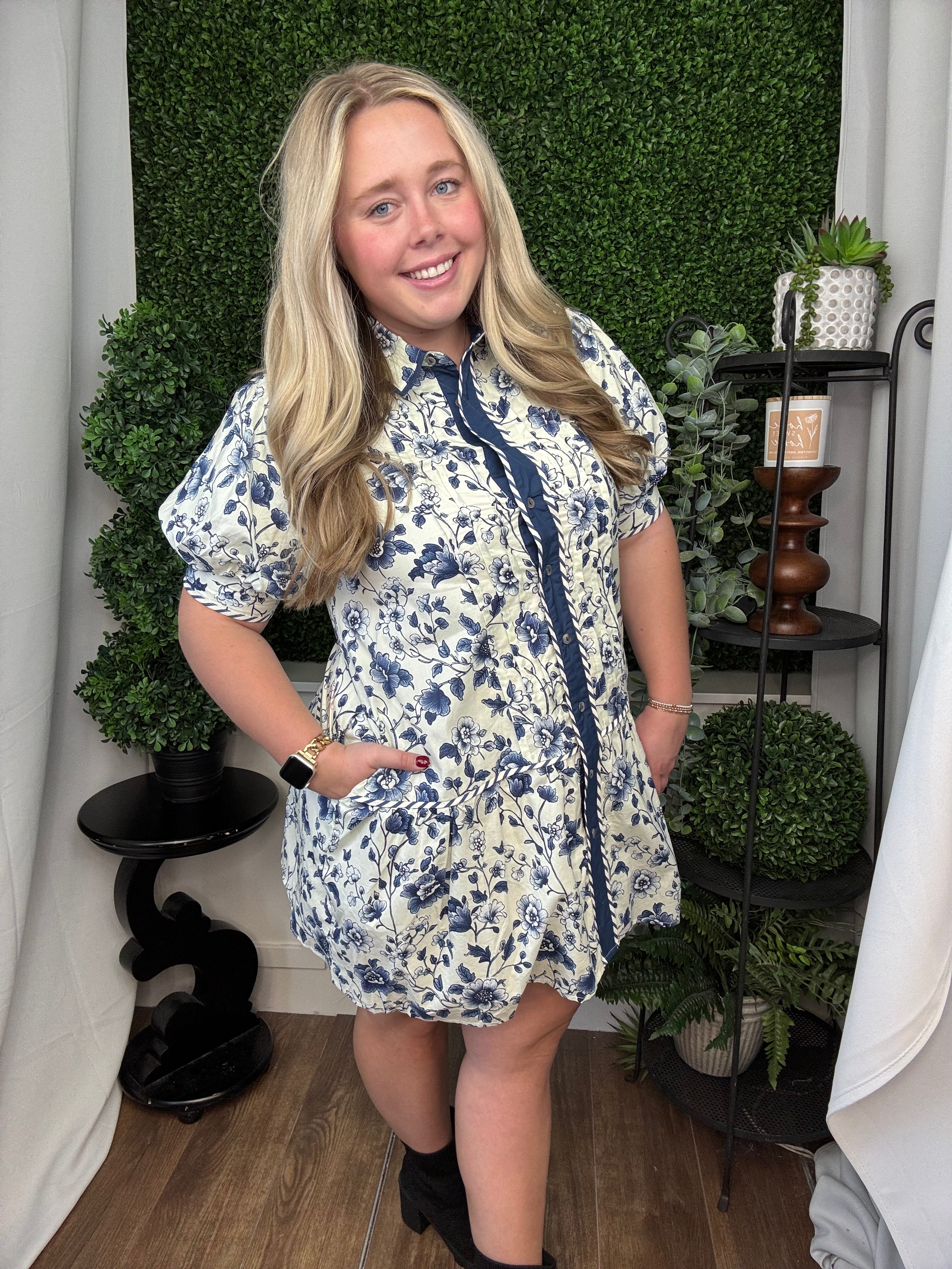 FLORAL PRINT SHORT PUFF SLEEVE RUFFLE HEM MINI DRESS