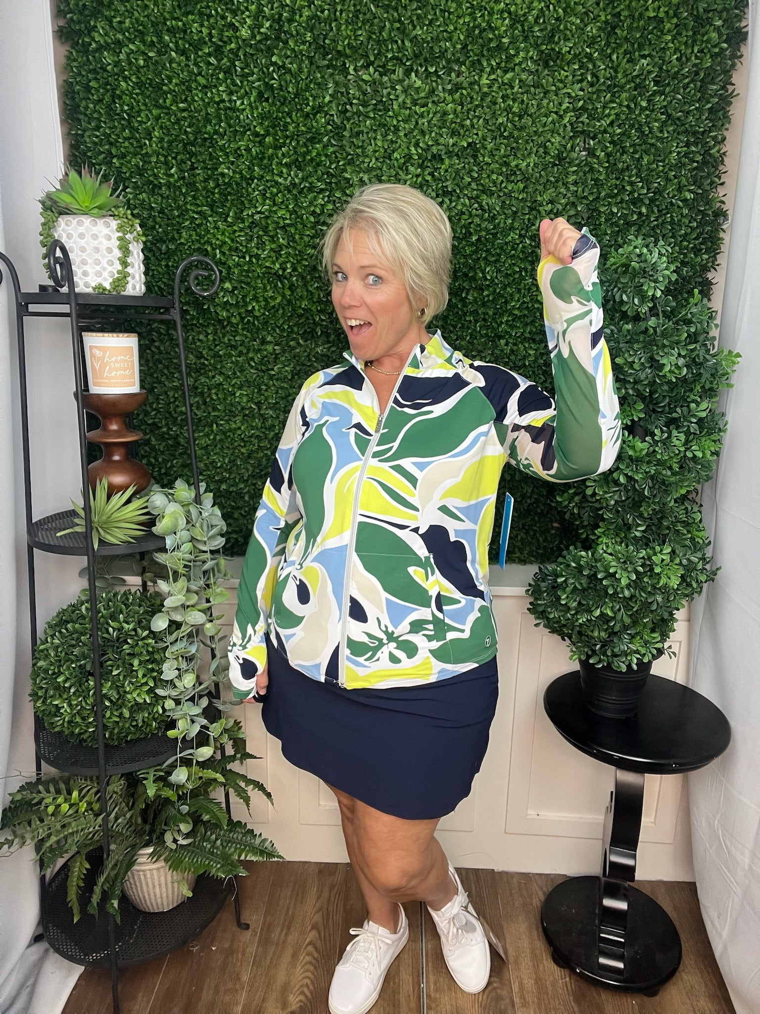 LS MOCK NECK CARDIGAN - FLORAL LIME