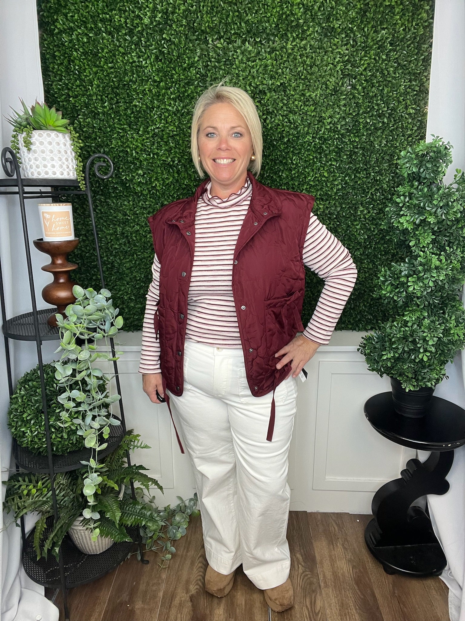 TIE DETAIL SNAP DOWN QUILTED PUFFER VEST