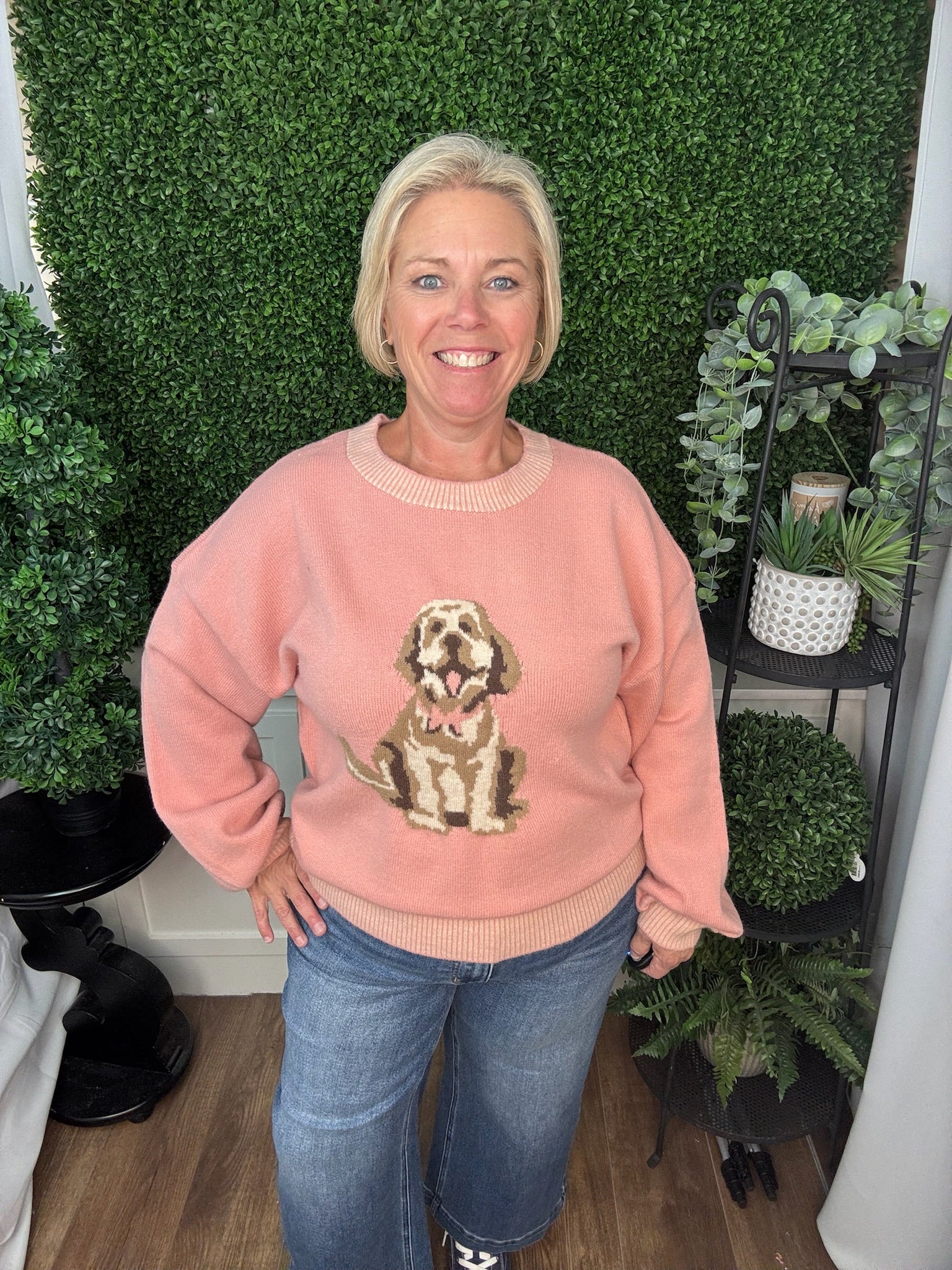 PUPPY GRAPHIC KNIT SWEATER - BLUSH