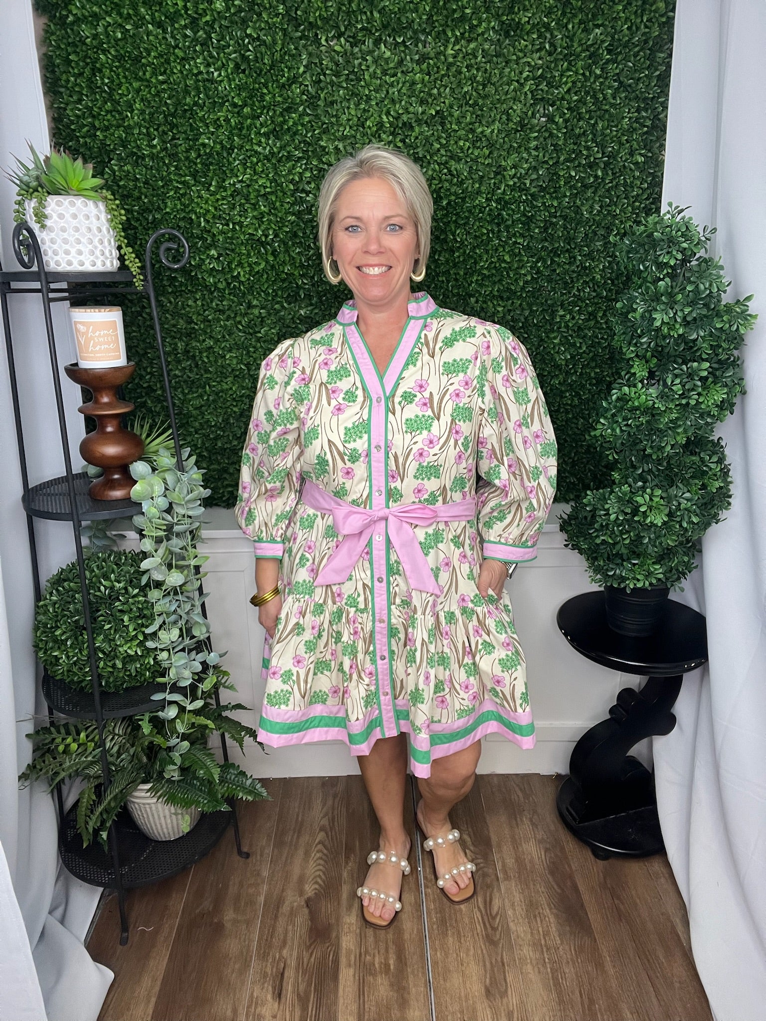 ECRU PINK PUFF LONG SLEEVE PINK TIE WAIST