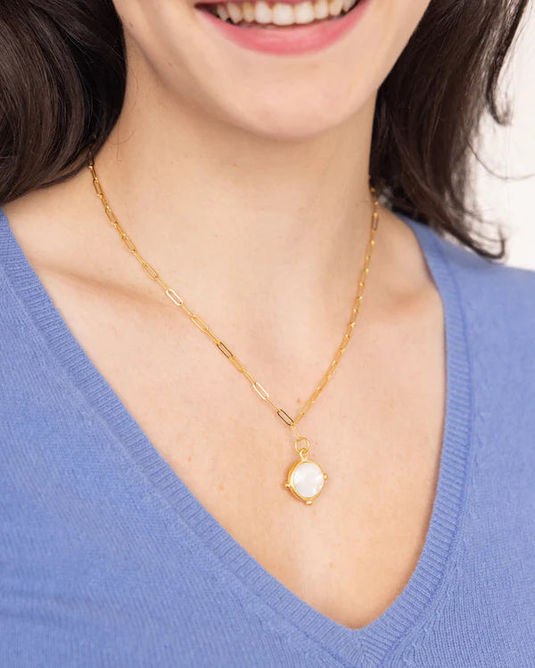 KATE MOTHER OF PEARL PENDANT PAPERCLIP NECKLACE