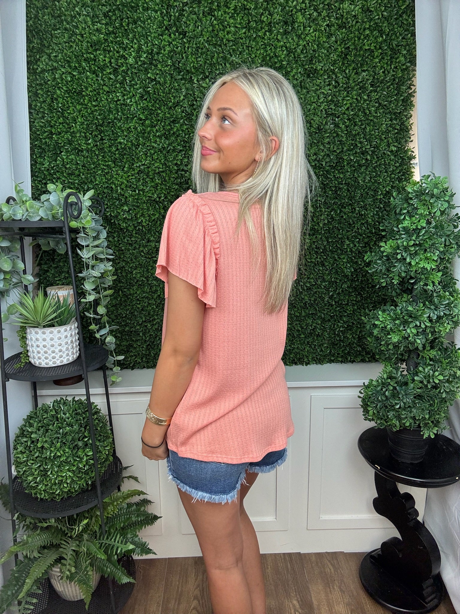 Flutter Sleeve Textured Top