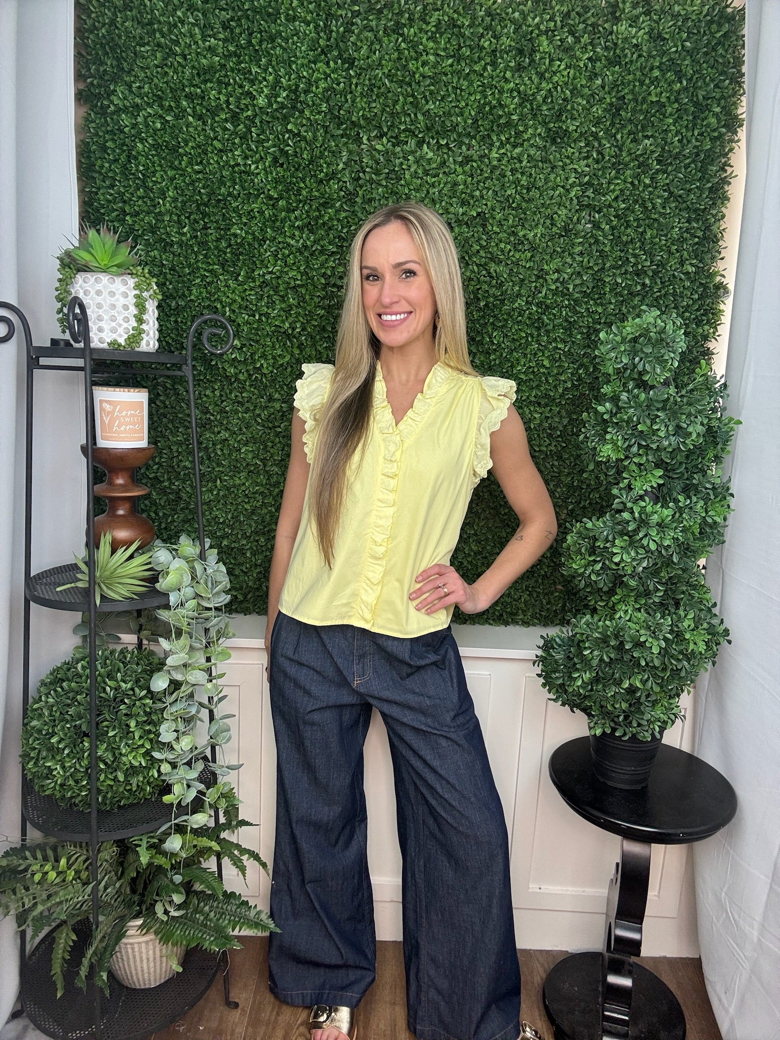 Ruffle Trim Sleeveless Blouse