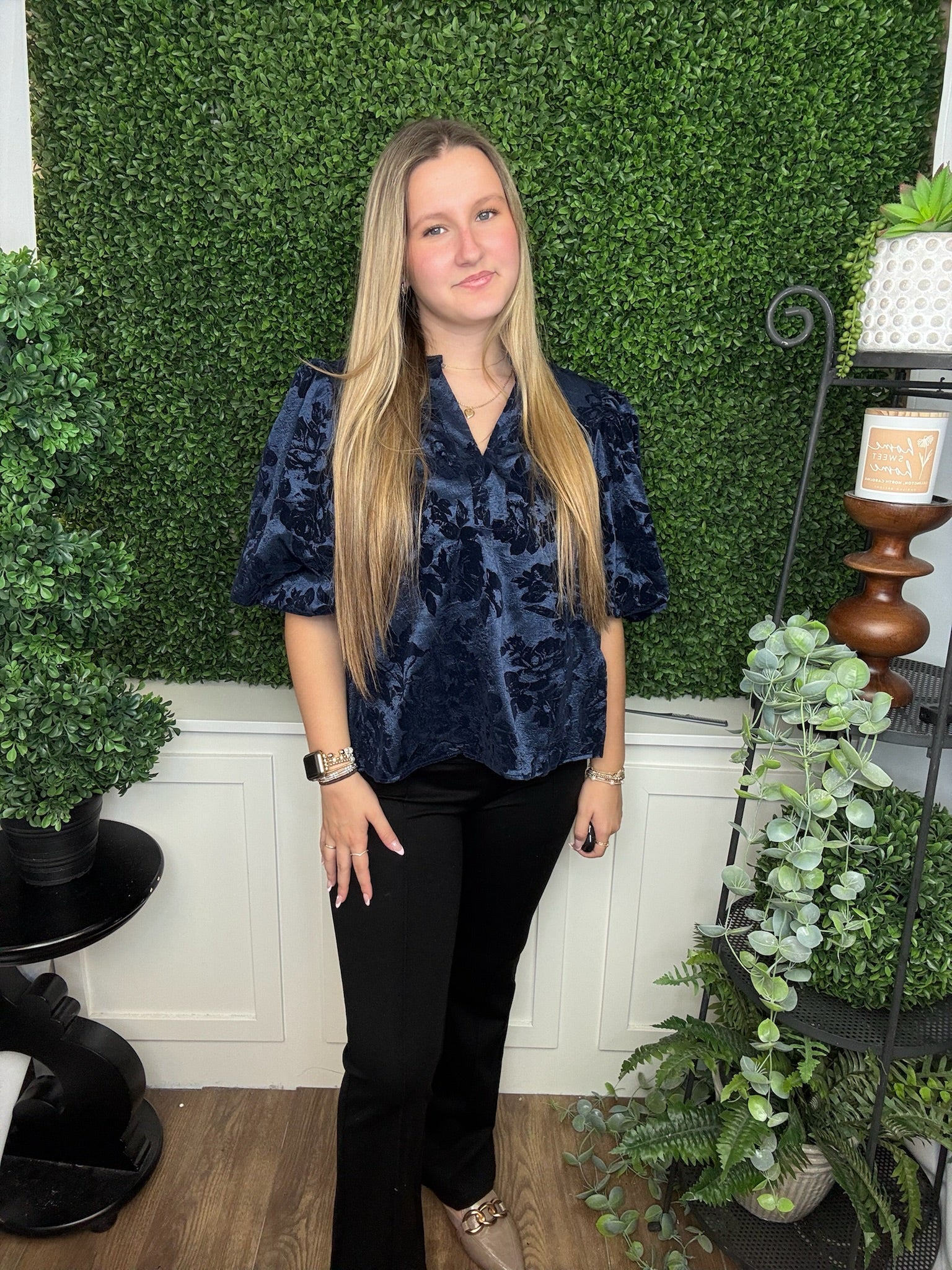 HIGH ROUND NECK PUFF SLV TOP - BLUE