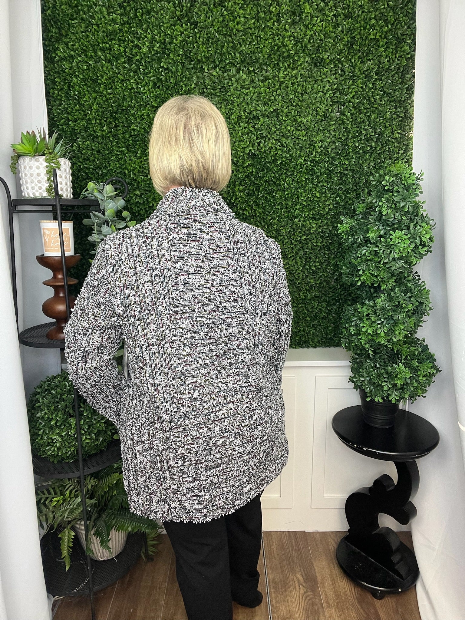 TWEED JACKET W/OVERSIZED COLLAR BLACK