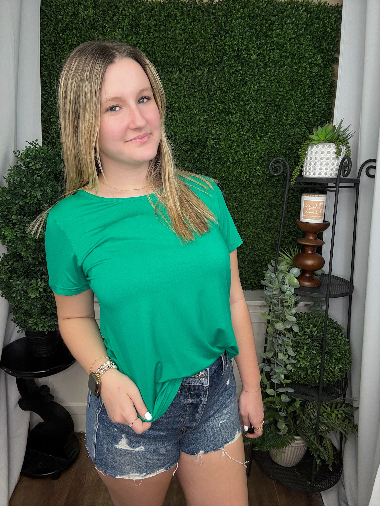 ERIN PLEAT BACK TEE - BRIGHT GREEN