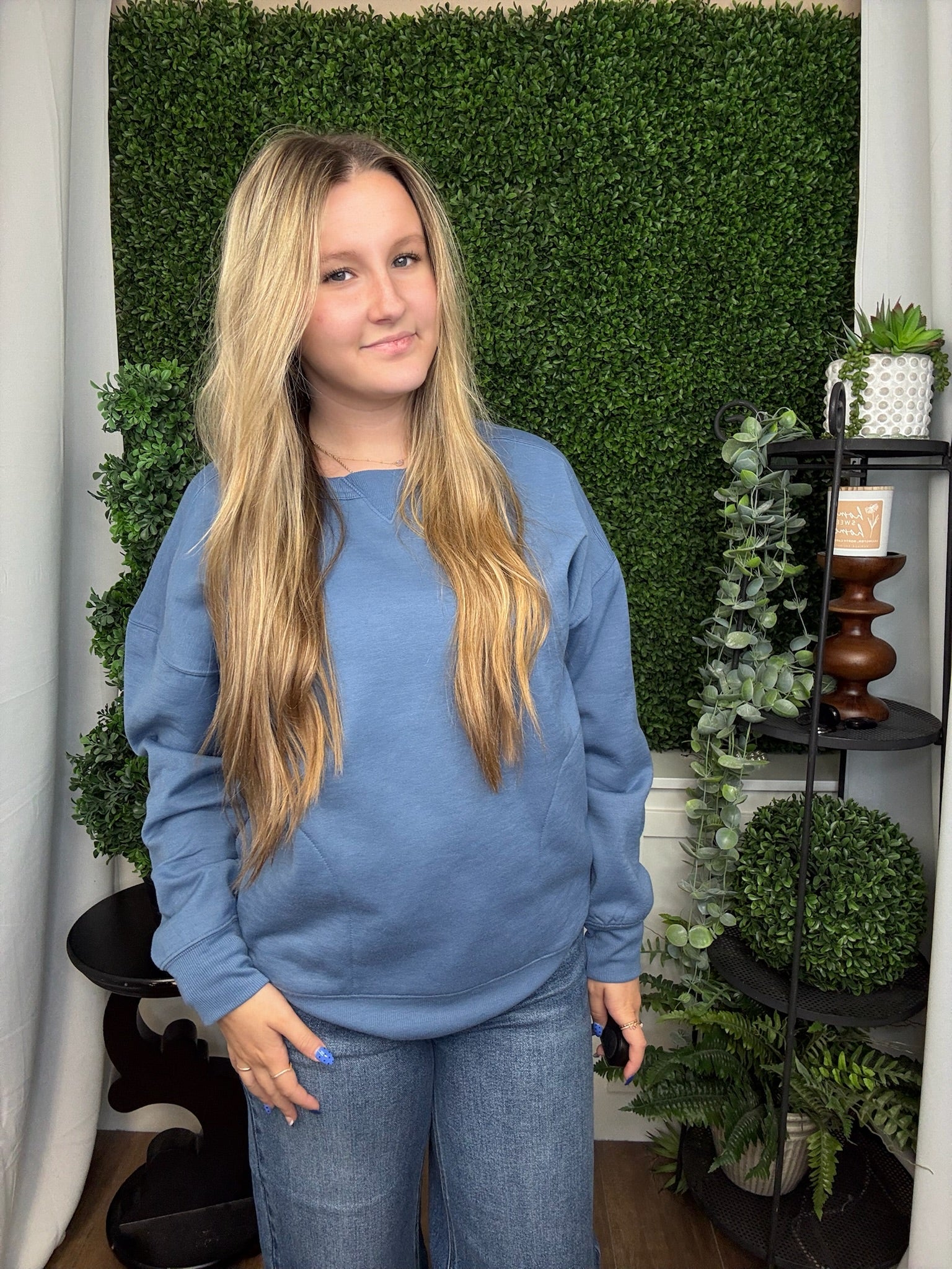 OVERSIZED CASUAL COMFY SOLID KNIT TOP - DENIM