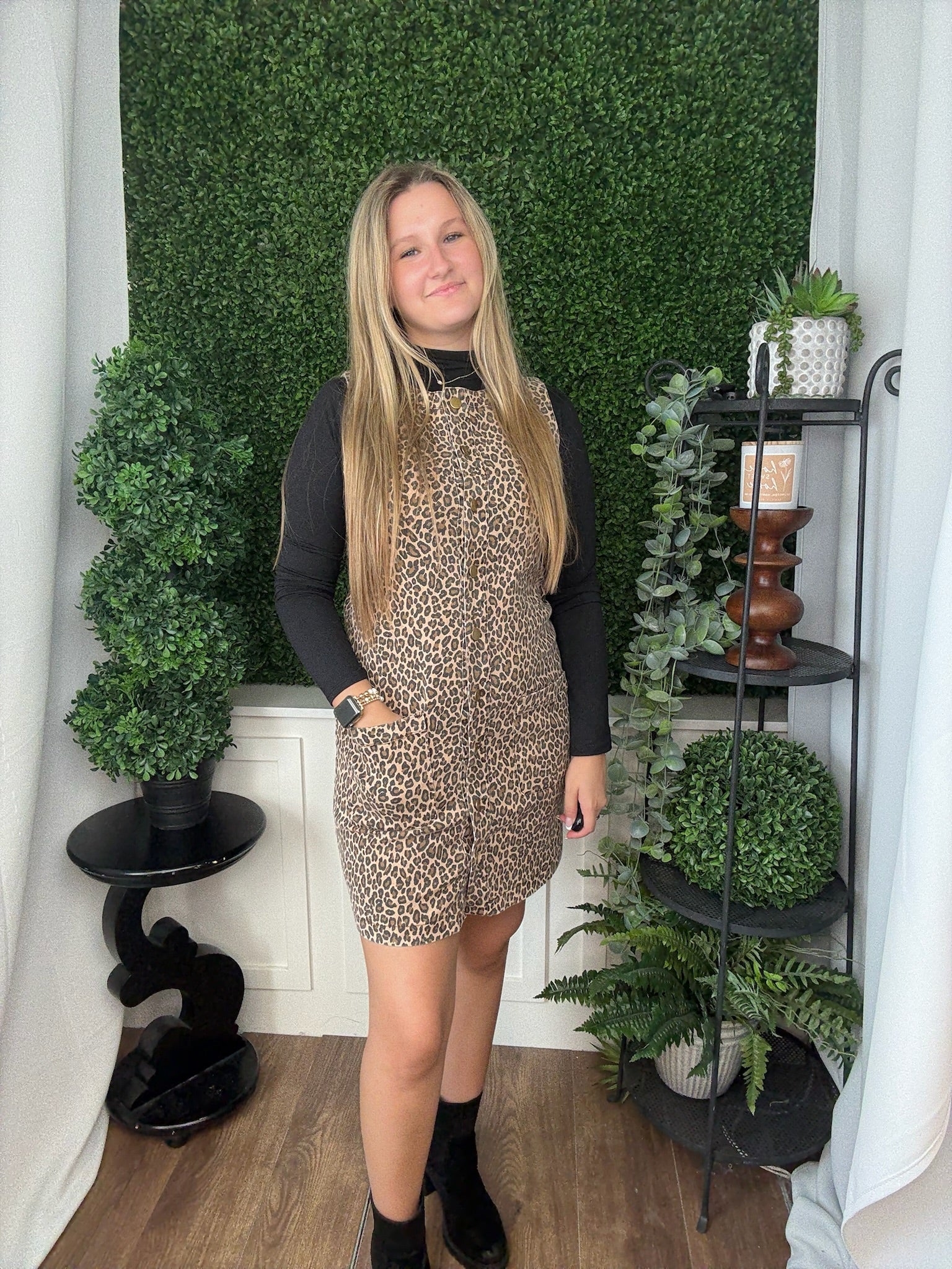 LEOPARD BUTTON DOWN FRONT MINI DRESS