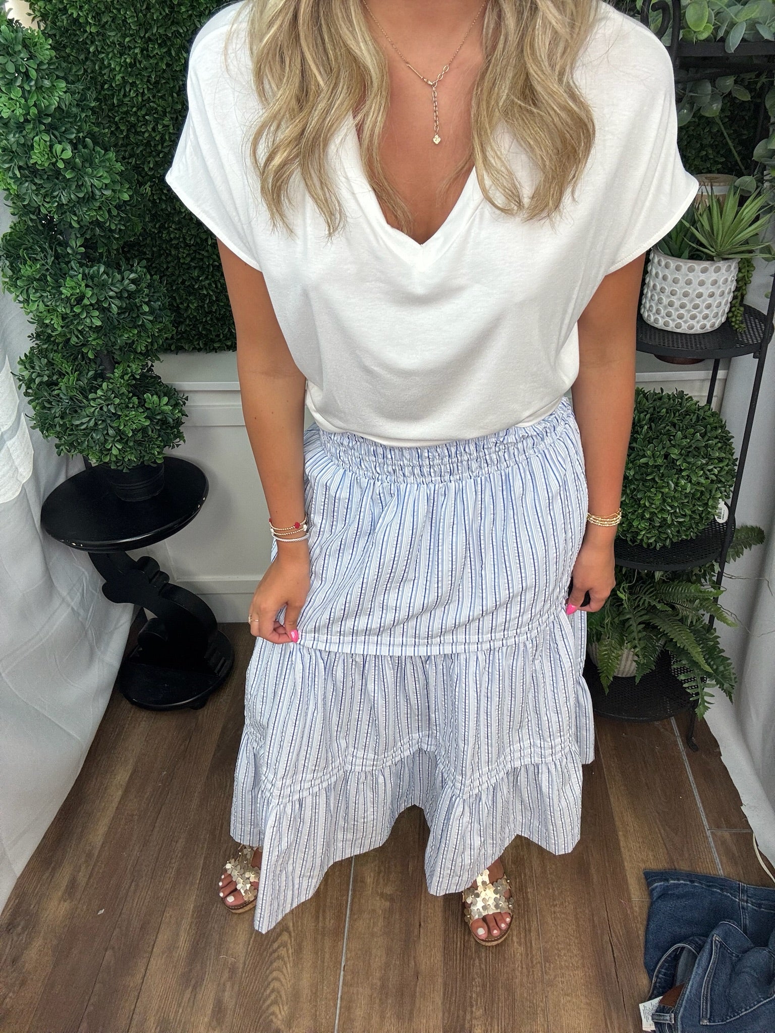 BLUE PINSTRIPE SKIRT