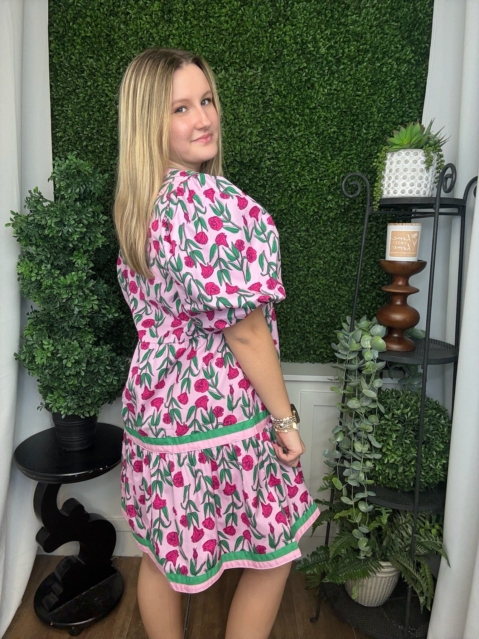 CODY BALLOON SLEEVE DRESS - PINK