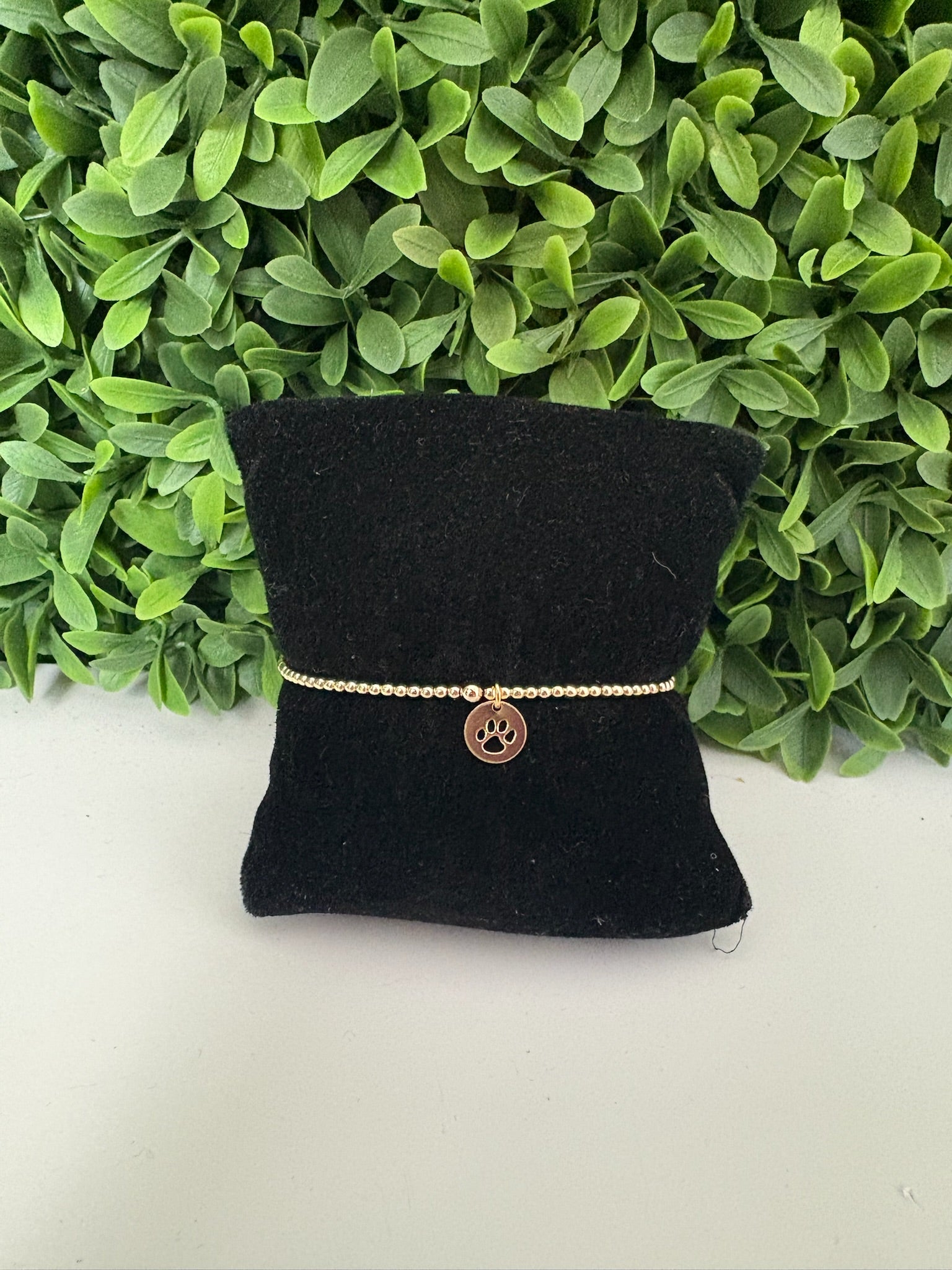 EGIRL CLASSIC GOLD 2MM BEAD BRACELET - PAW PRINT SMALL GOLD DISC