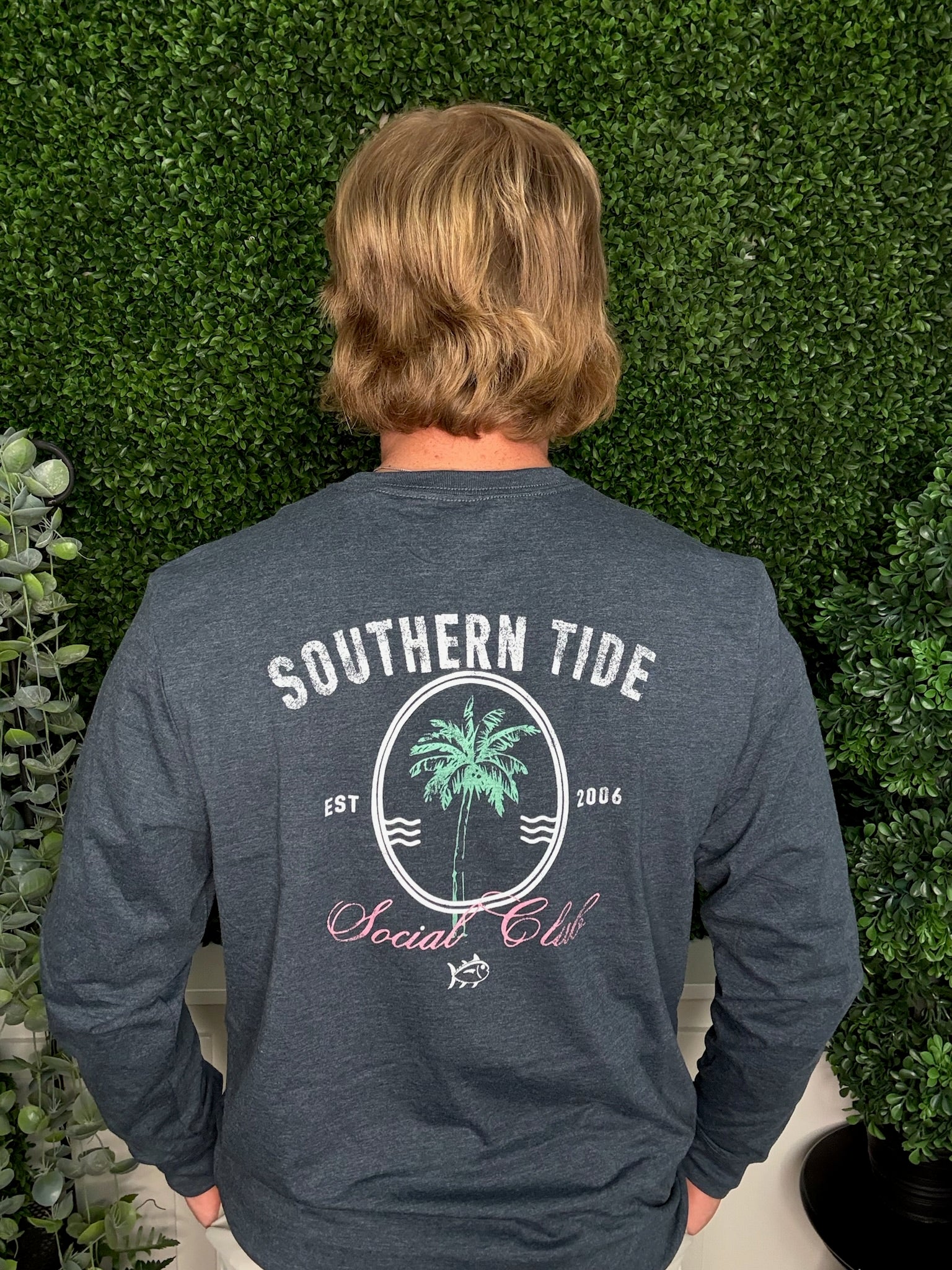 M LS PALM SOCIAL CLUB HEATHER TEE - HEATHER DRESS BLUE