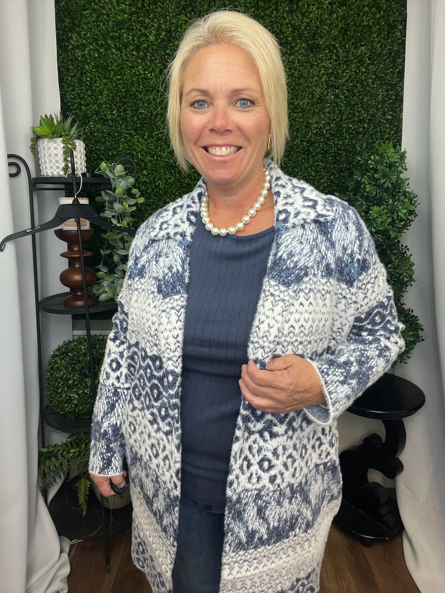 LONG SLEEVE BOAT NECK KNIT TOP WASHED NAVY