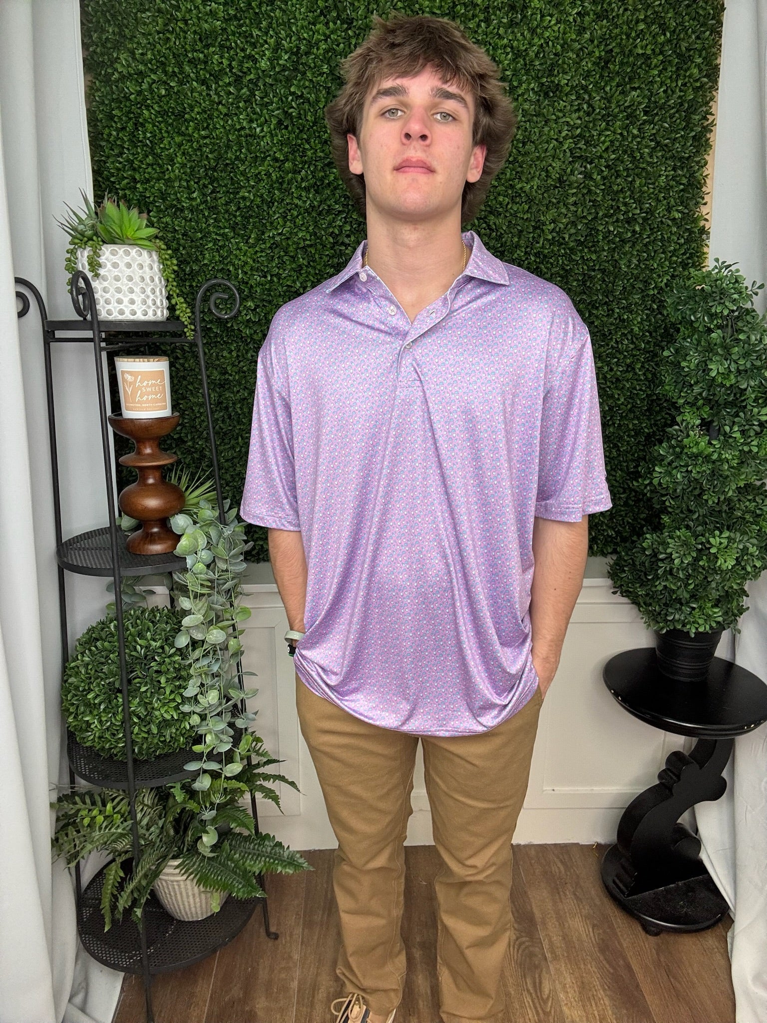 FLYLINE PERFORMANCE POLO - SALT & LIME - PINK & BLUE