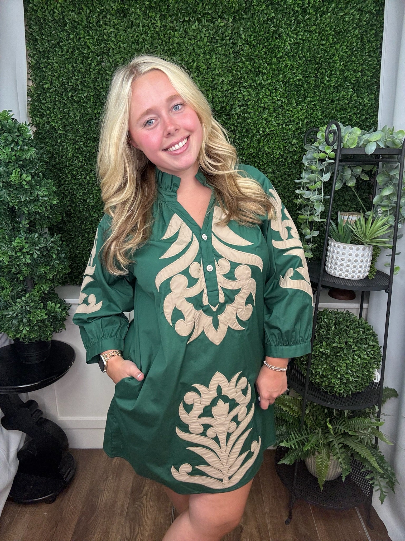 Hunter Green Embroidered Dress