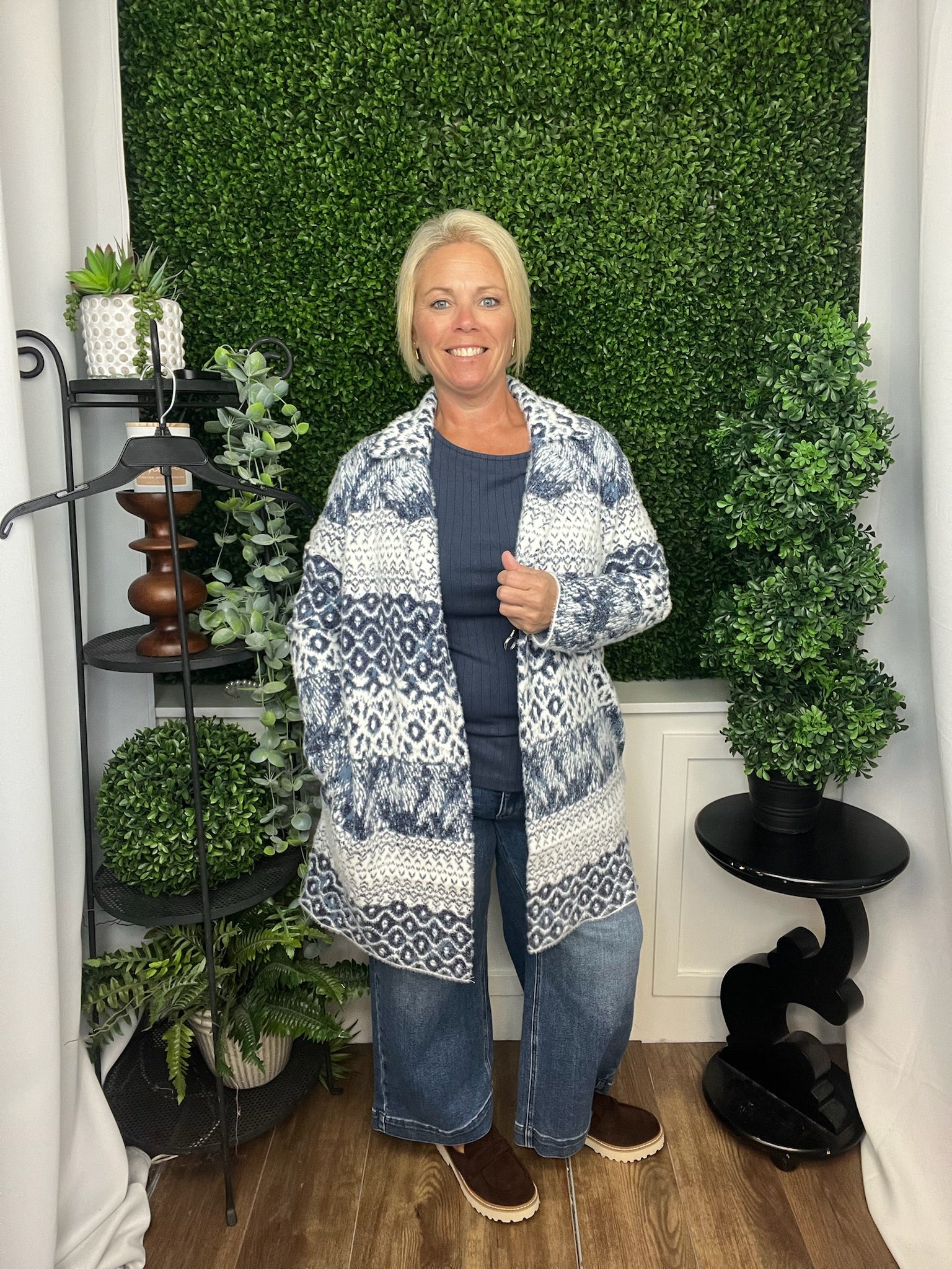 LONG SLEEVE OPEN FRONT SWEATER COAT NAVY SLUB MIX