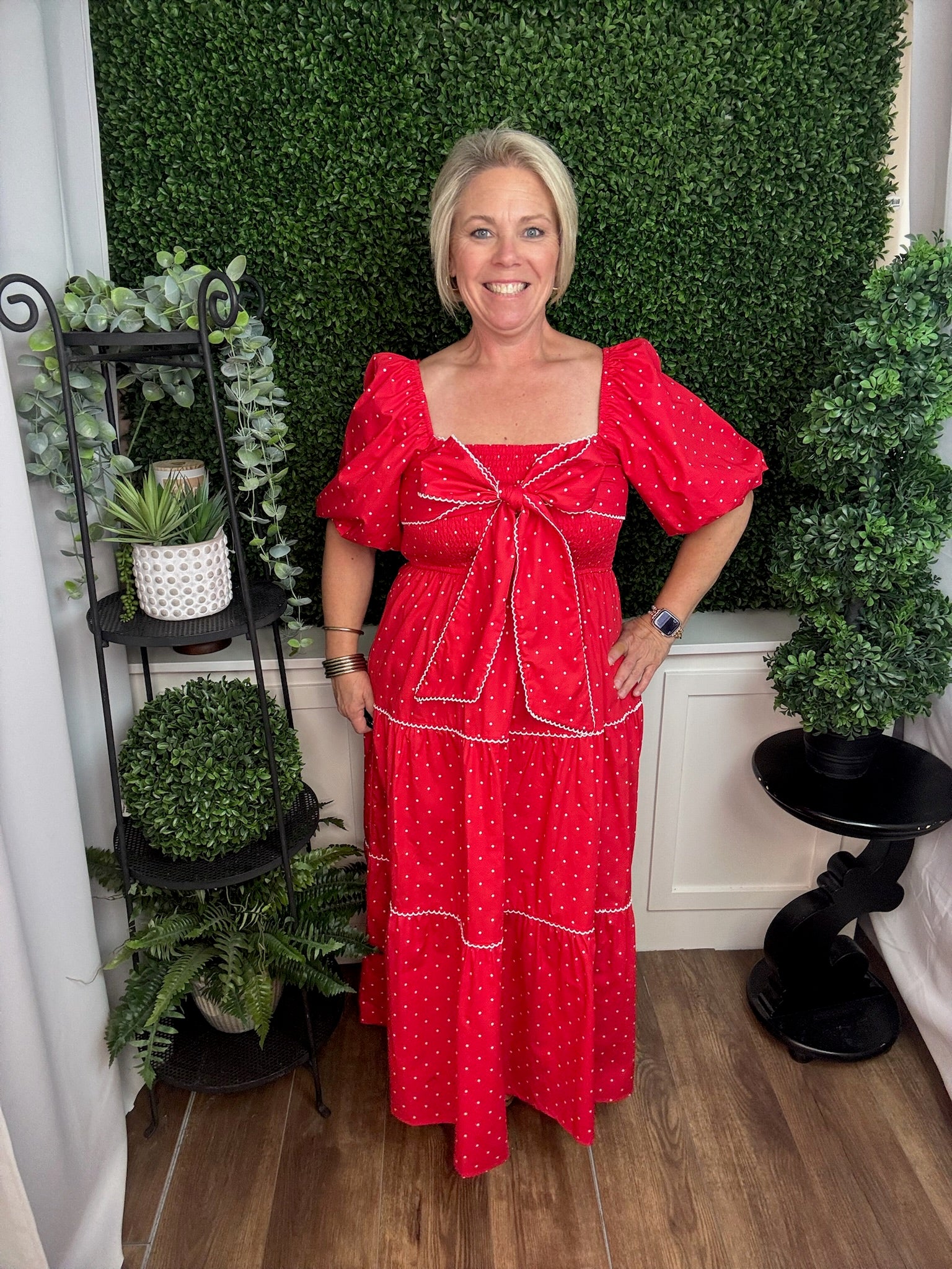 Scarlet Polka Smocked Tie-Front Dress
