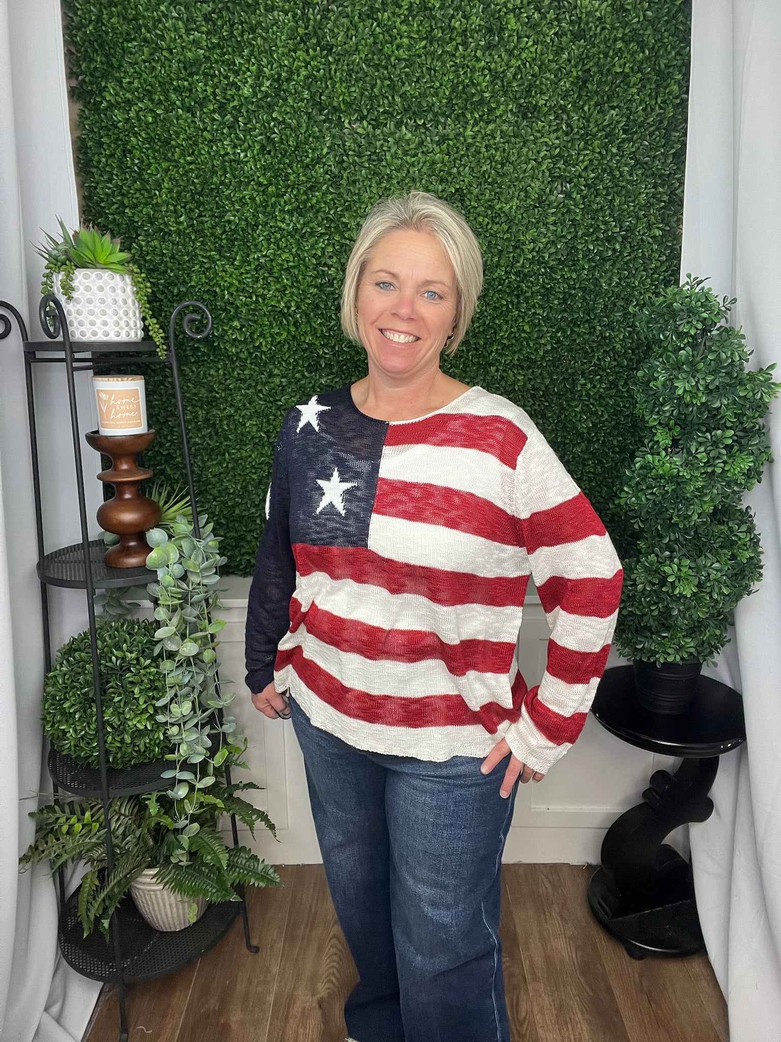 MURIEL BURNOUT FLAG SWEATER - RED/WHITE/BLUE