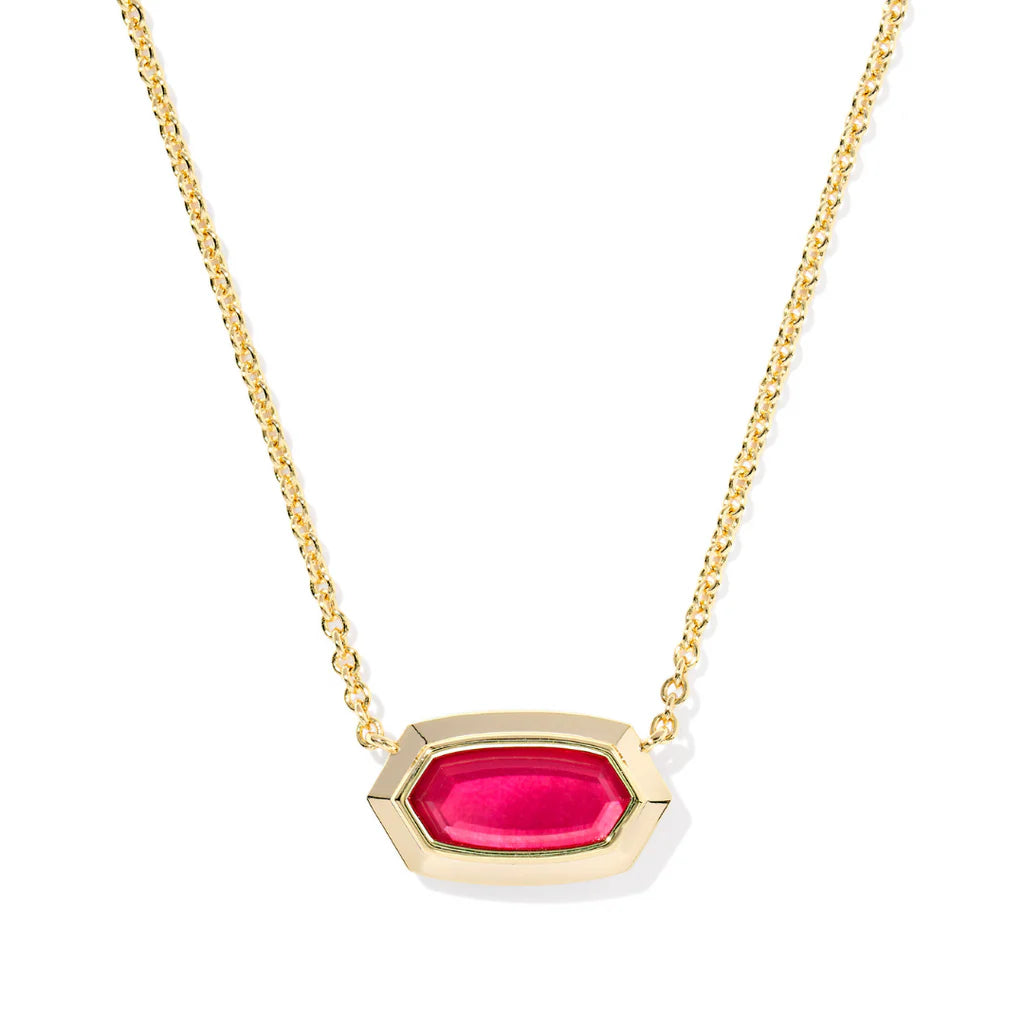 ELISA BEZEL SHORT PENDANT NECKLACE - GOLD CARMINE RED ILLUSION