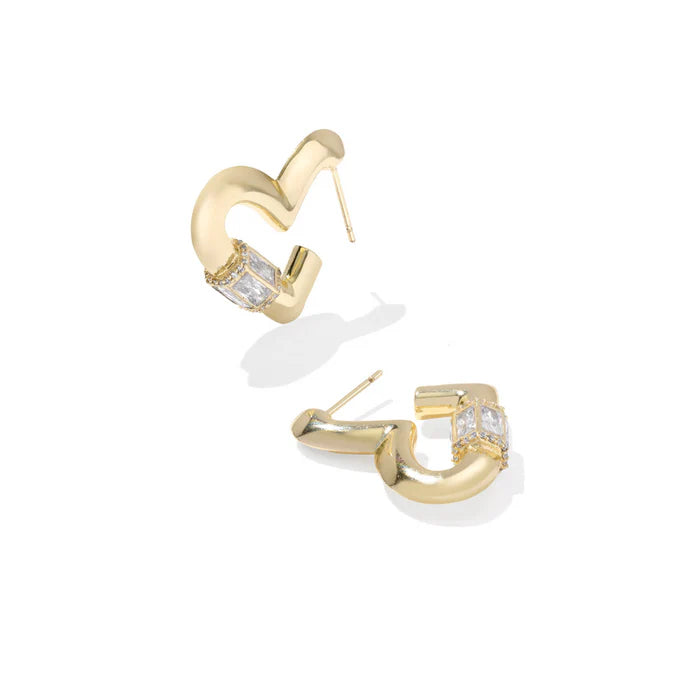 EMERY HEART HOOP EARRINGS - GOLD WHITE CZ
