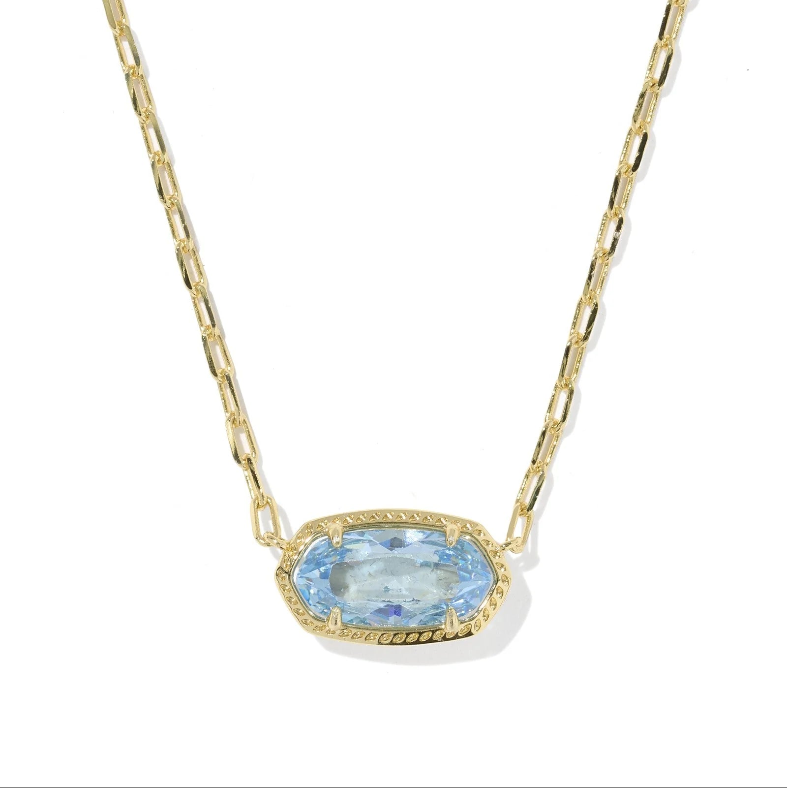 ELISA LUXE SHORT PENDANT NECKLACE - GOLD LIGHT BLUE CZ