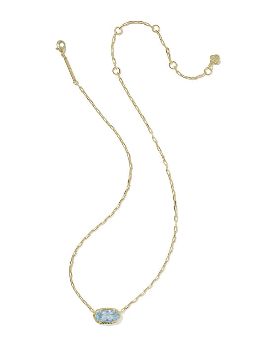 ELISA LUXE SHORT PENDANT NECKLACE - GOLD LIGHT BLUE CZ