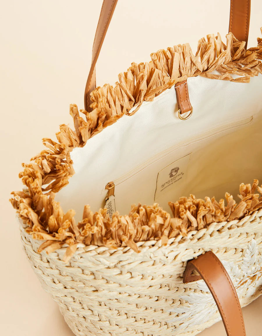 STRAW FRINGE TOTE PALMETTO