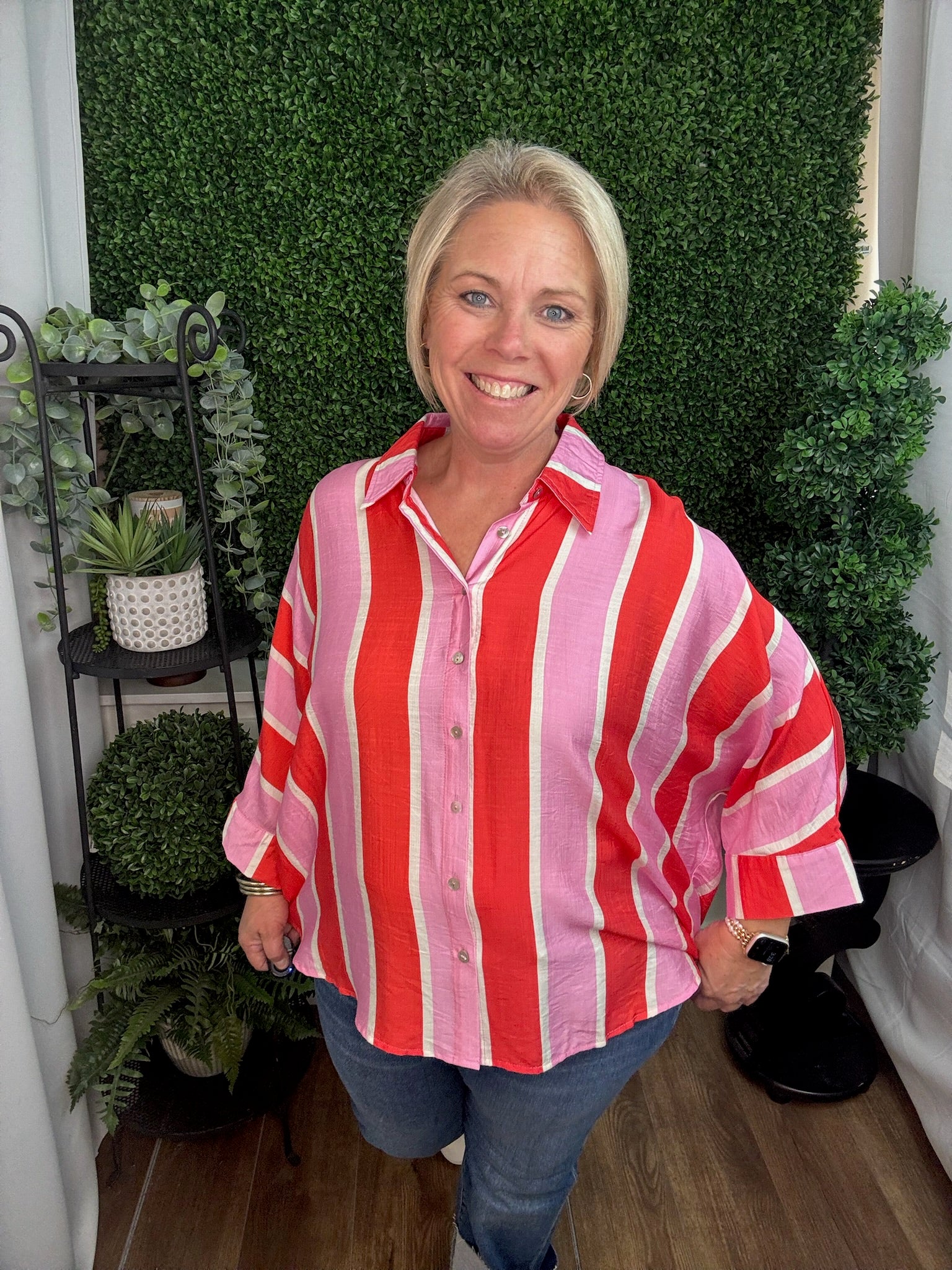 Stripe Dolman Sleeve Blouse