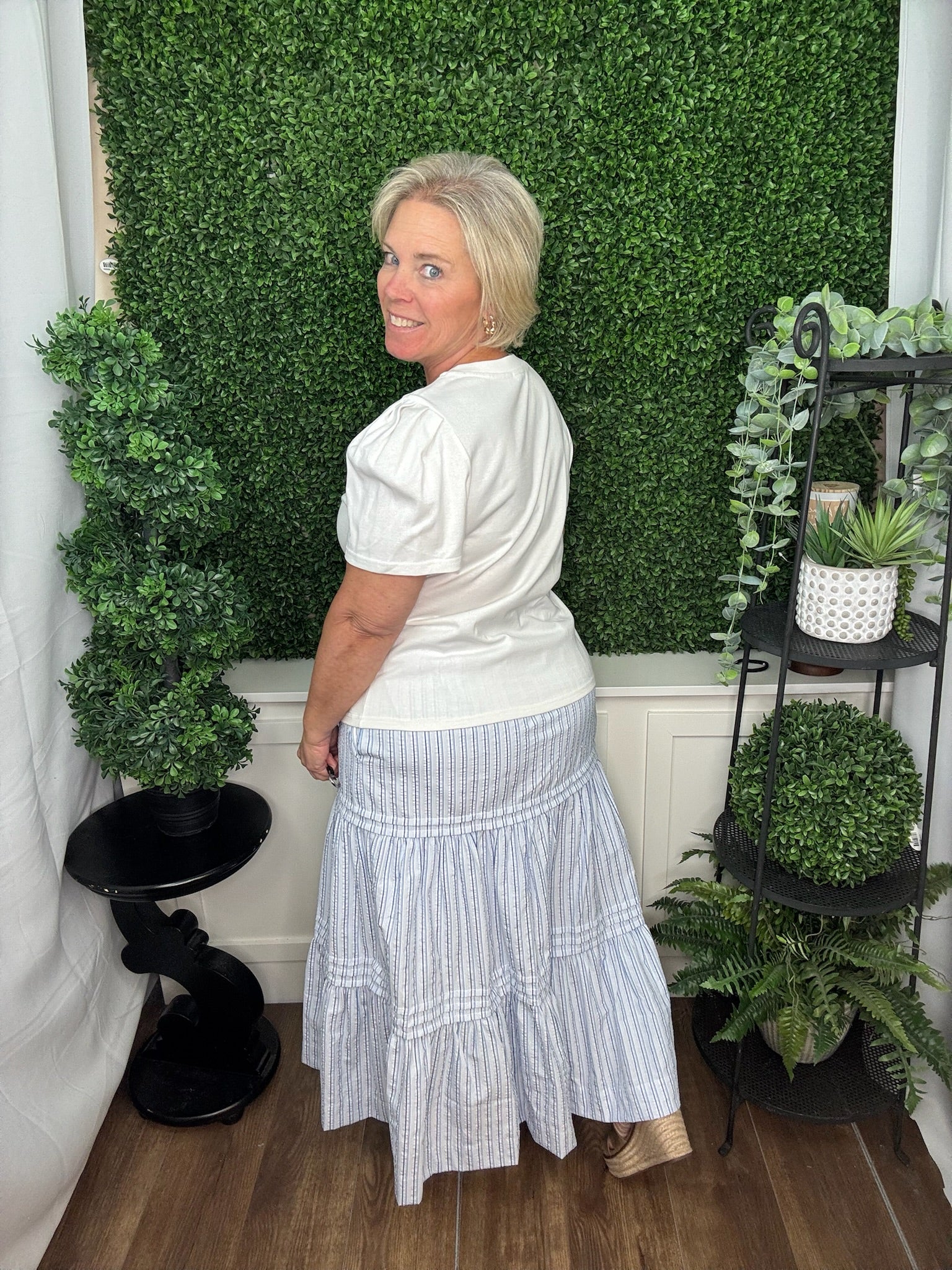 BLUE PINSTRIPE SKIRT