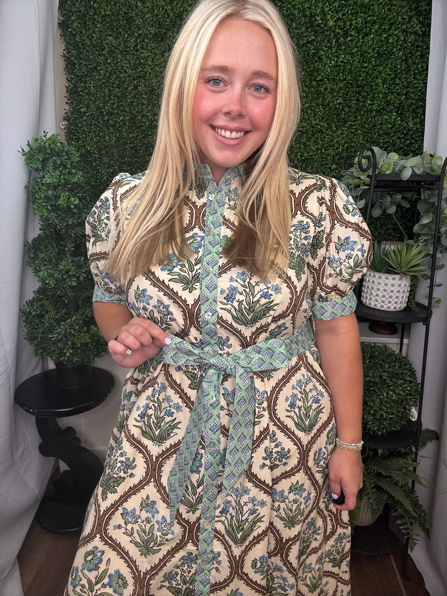 Vintage Floral Belted Shirt Maxi Dress