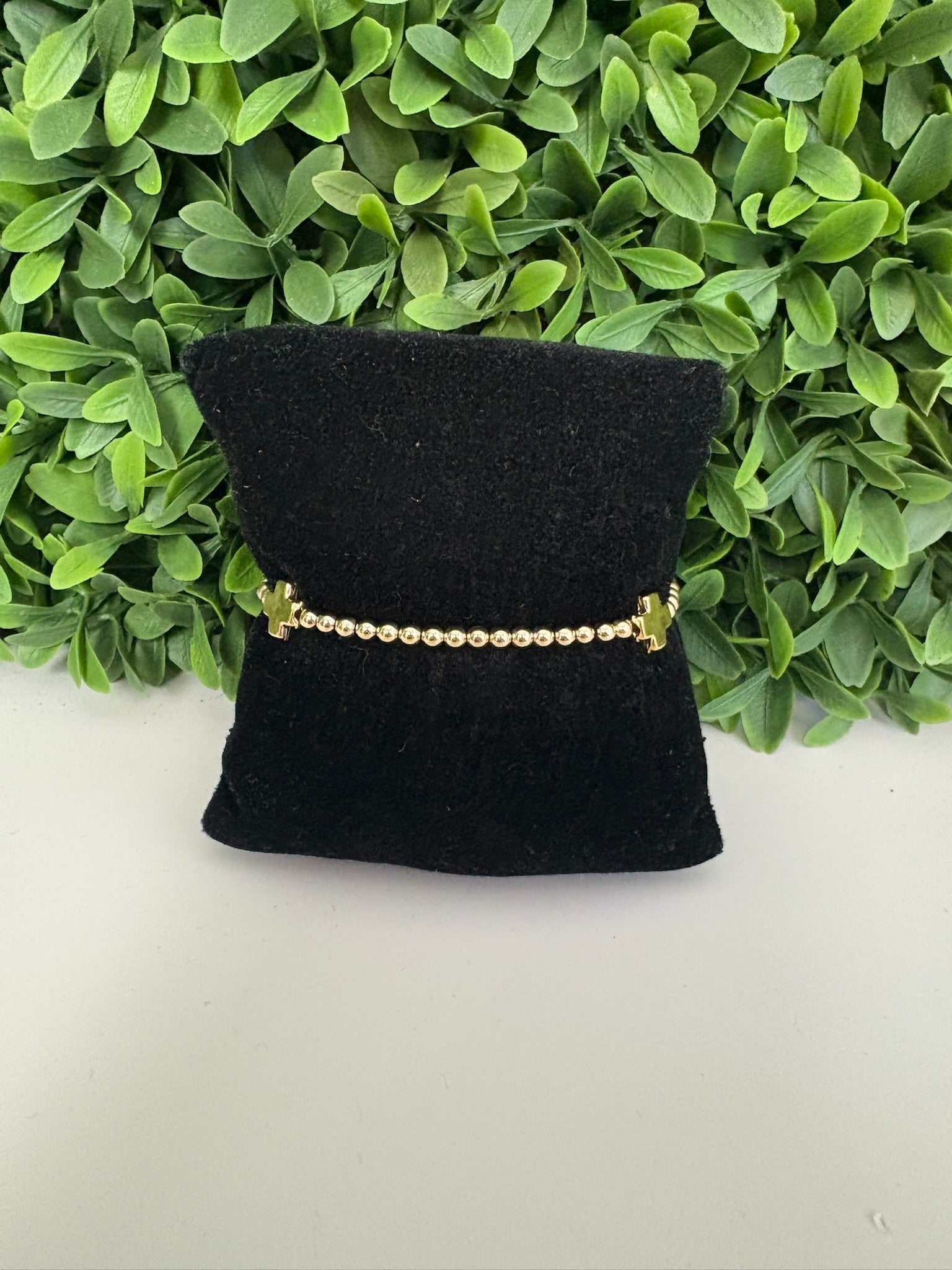 EGIRL SIGNATURE CROSS GOLD PATTERN 3 MM BEAD BRACELET - GOLD