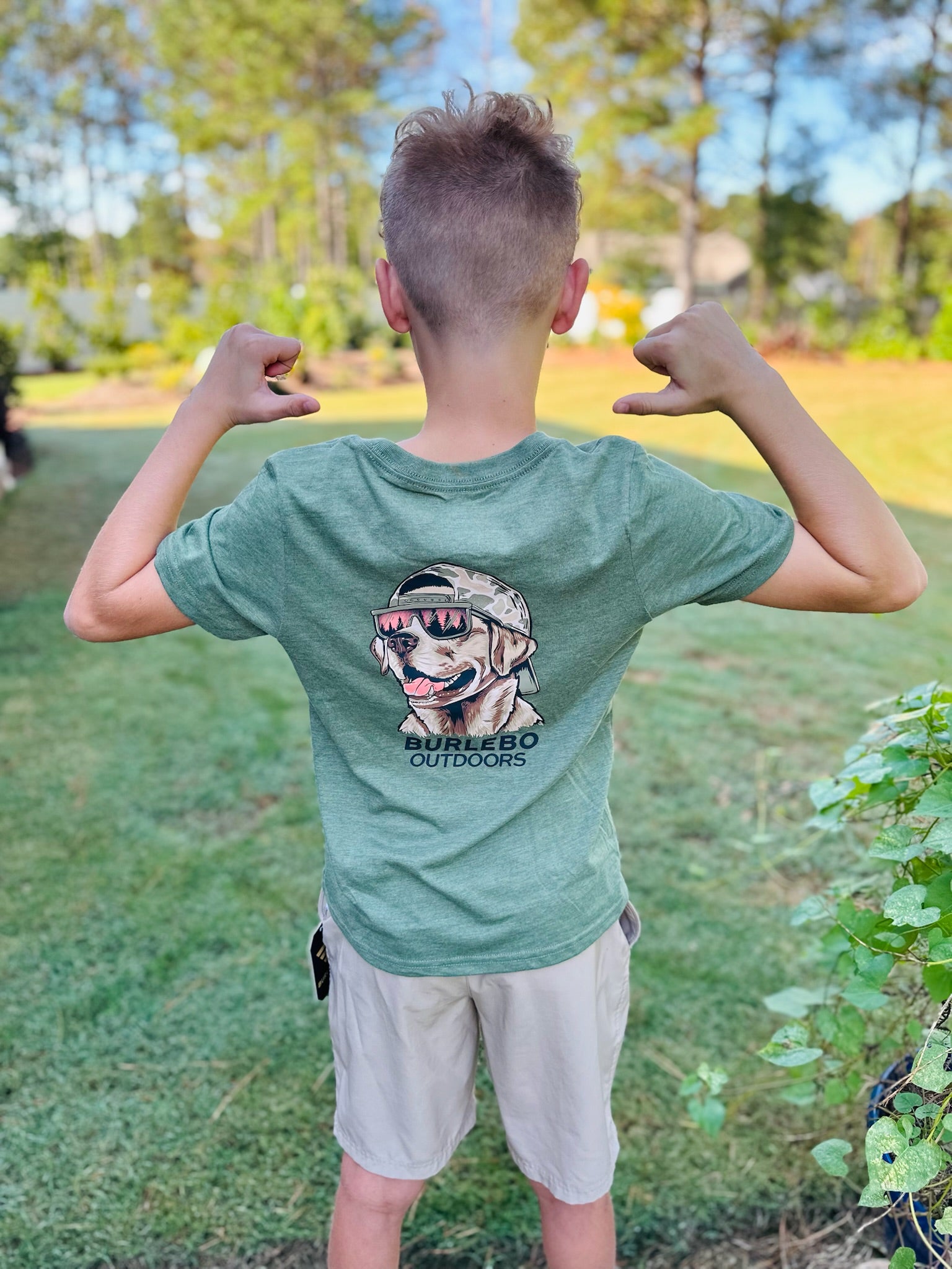 YOUTH - MALLARD CAMO DOG SS TEE - HEATHER OLIVE