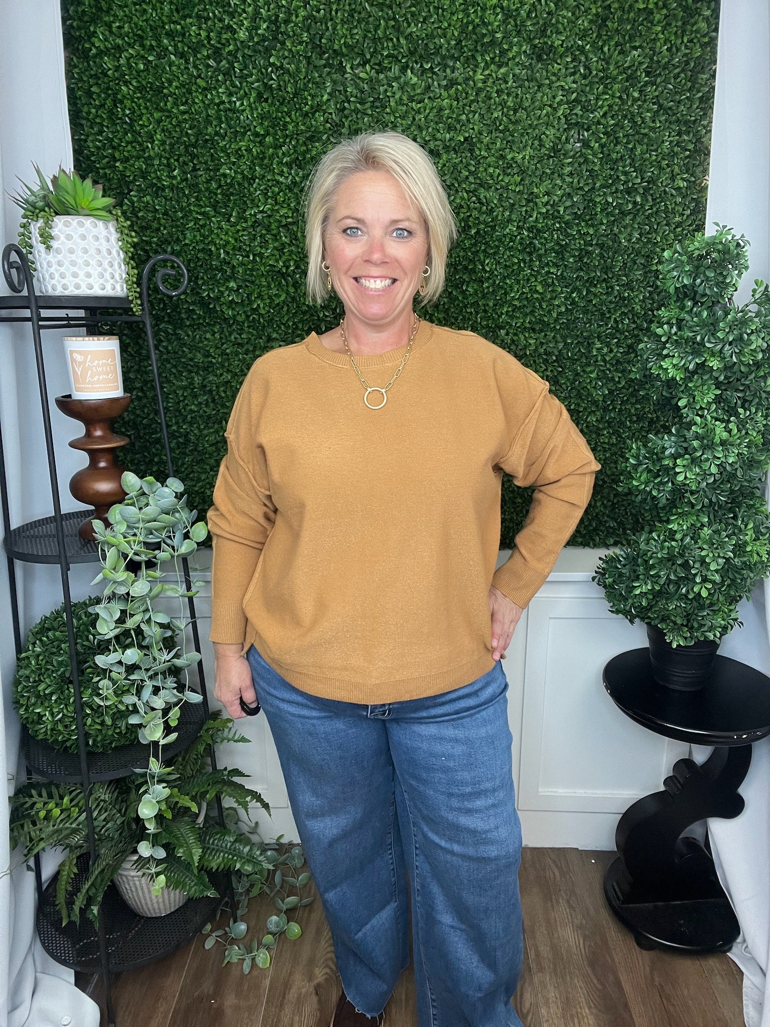 EXPOSED SEAMS LS SWEATER - CAMEL