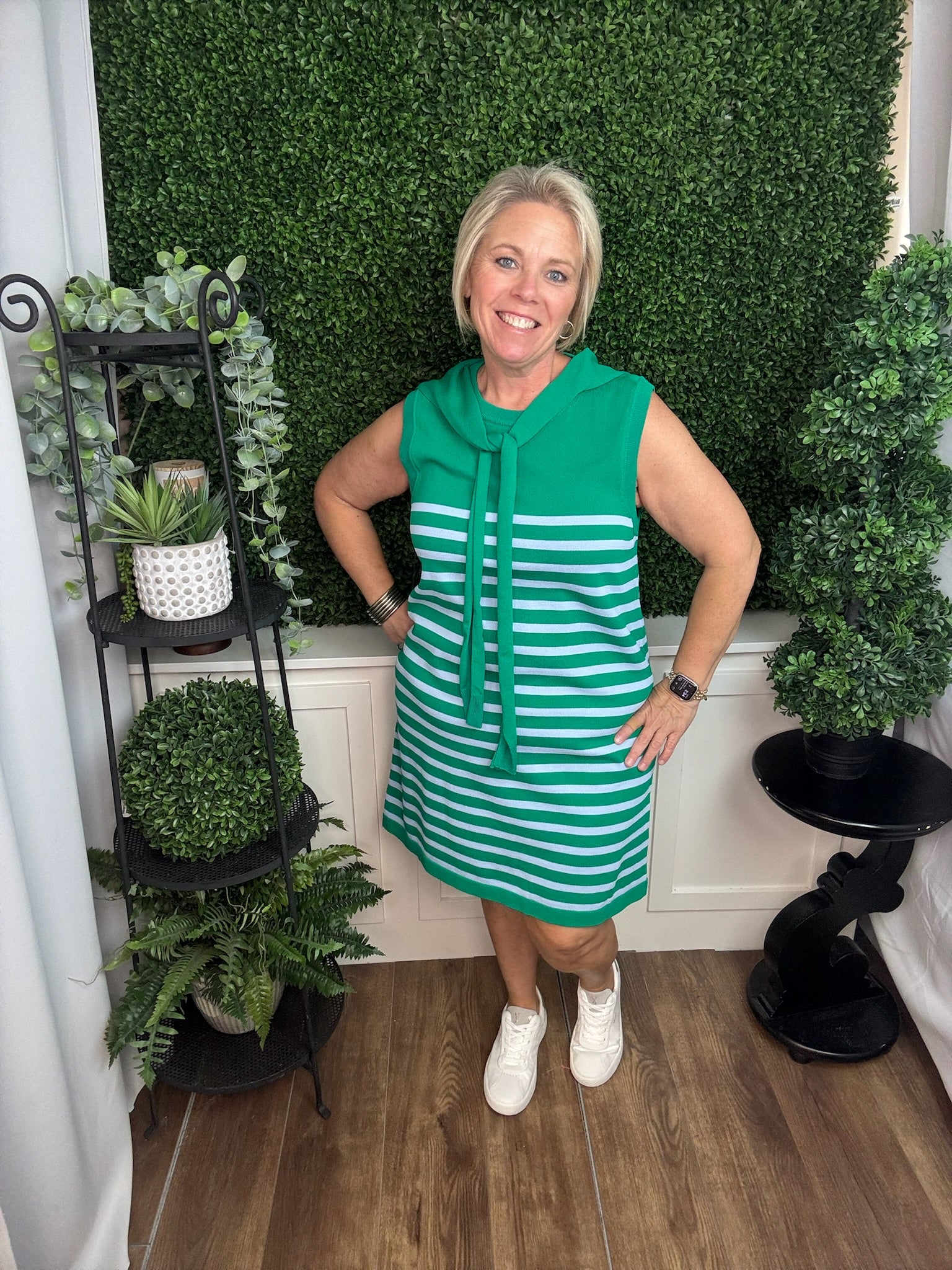 GREEN SLEEVELESS DRESS W/ FAKE SWEATER