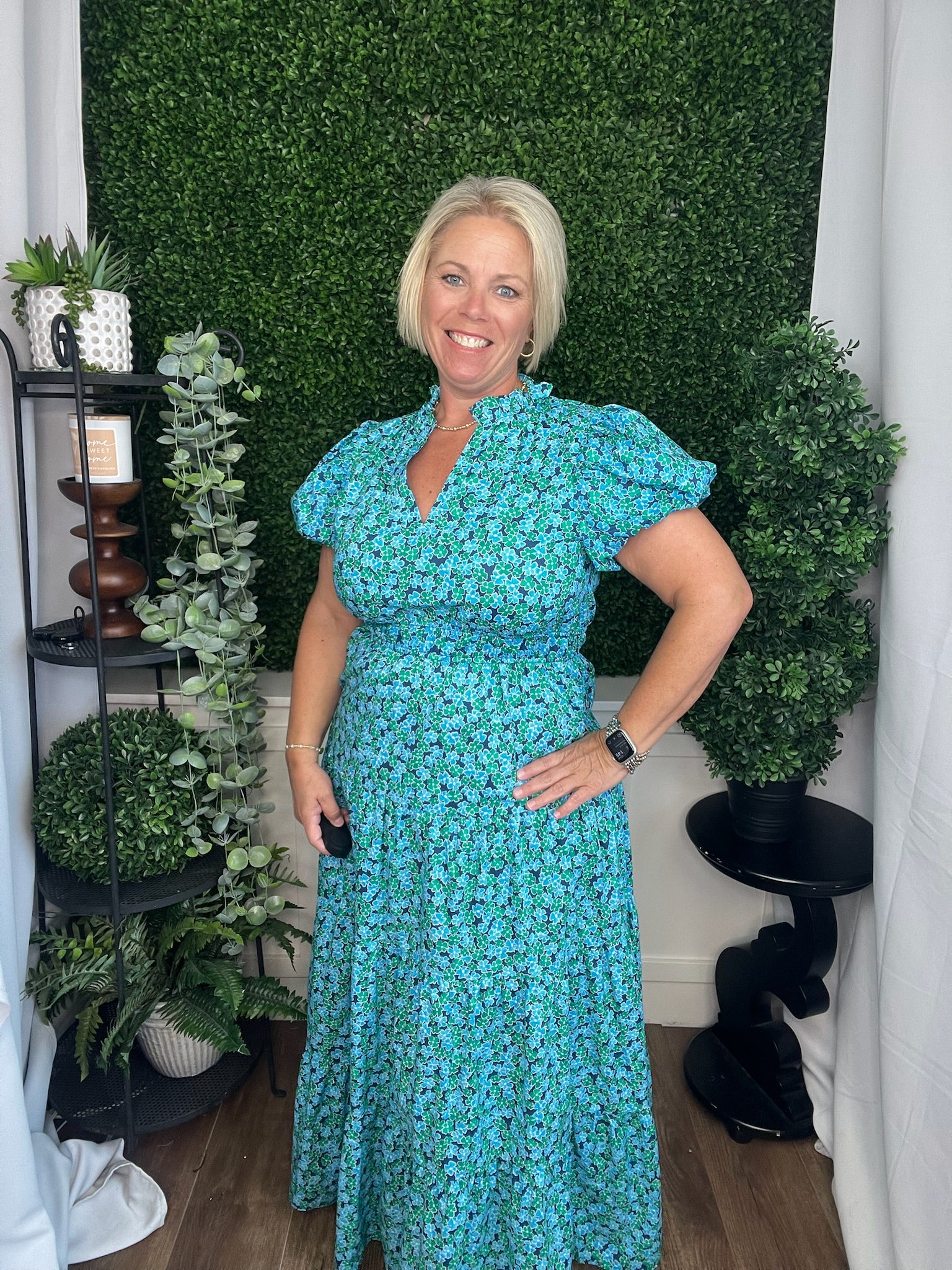 FLORAL PRINT VNECK TIERED MIDI DRESS - NAVY COMBO