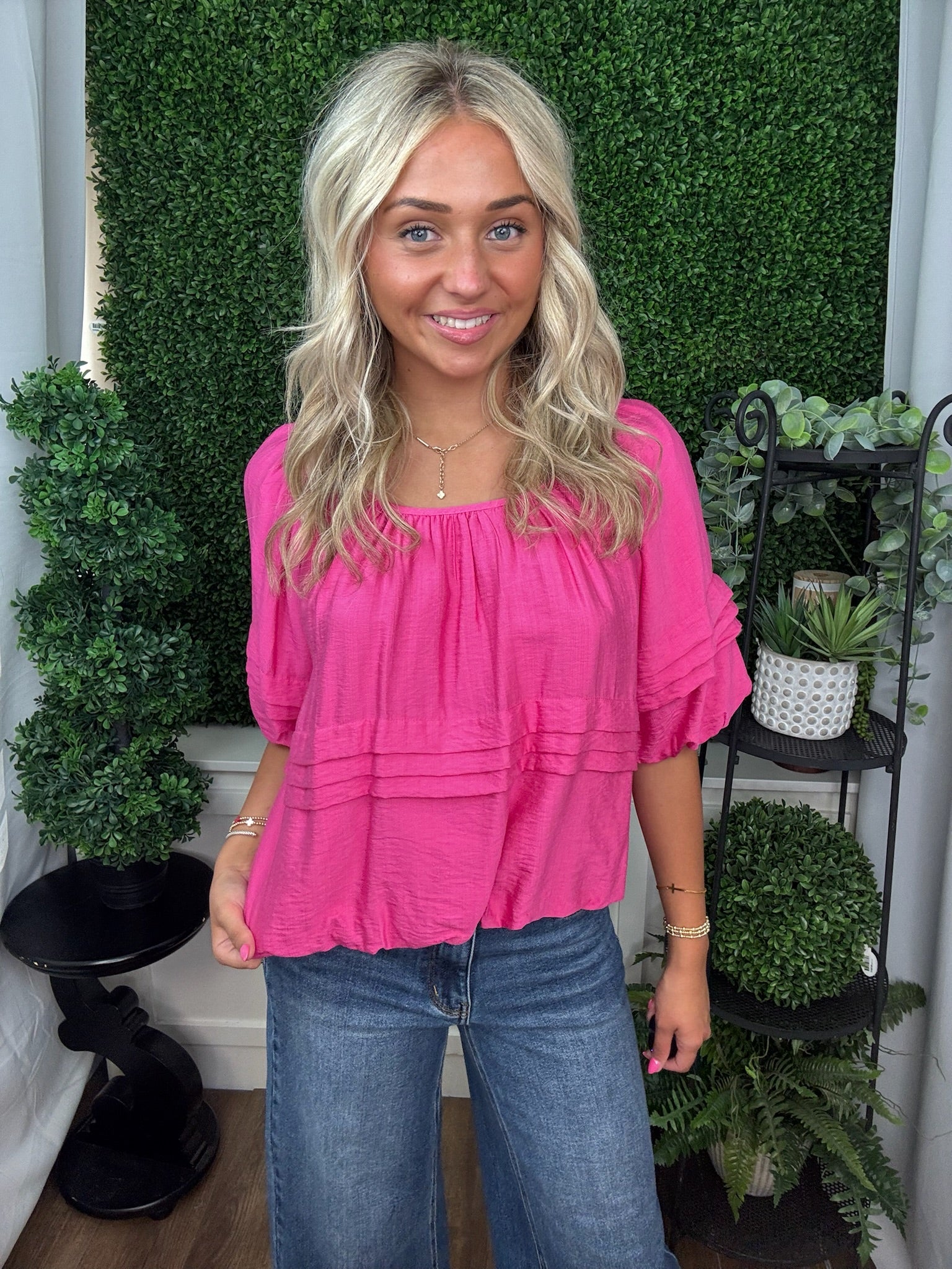 Pleat Detail Wide Neck Solid Top
