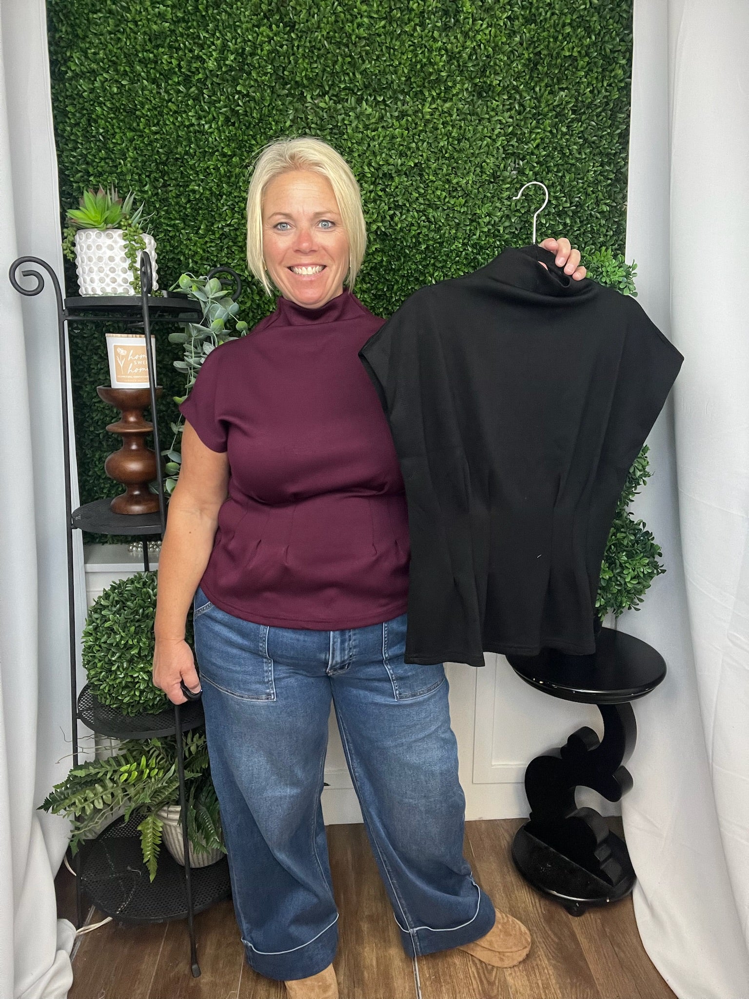 SOLID SS MOCK NECK KNIT TOP