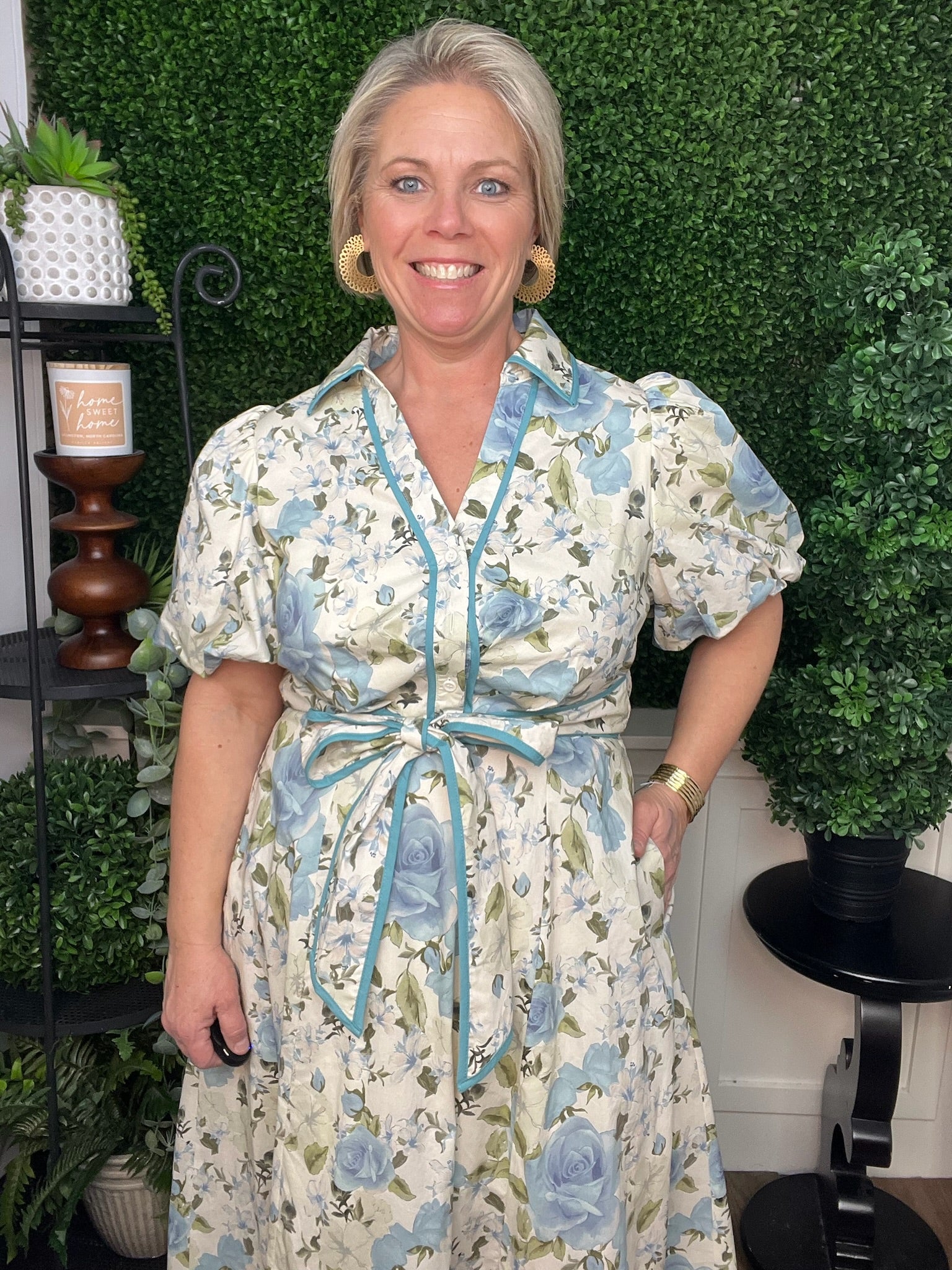 PUFF SLEEVE MAXI DRESS BLUE