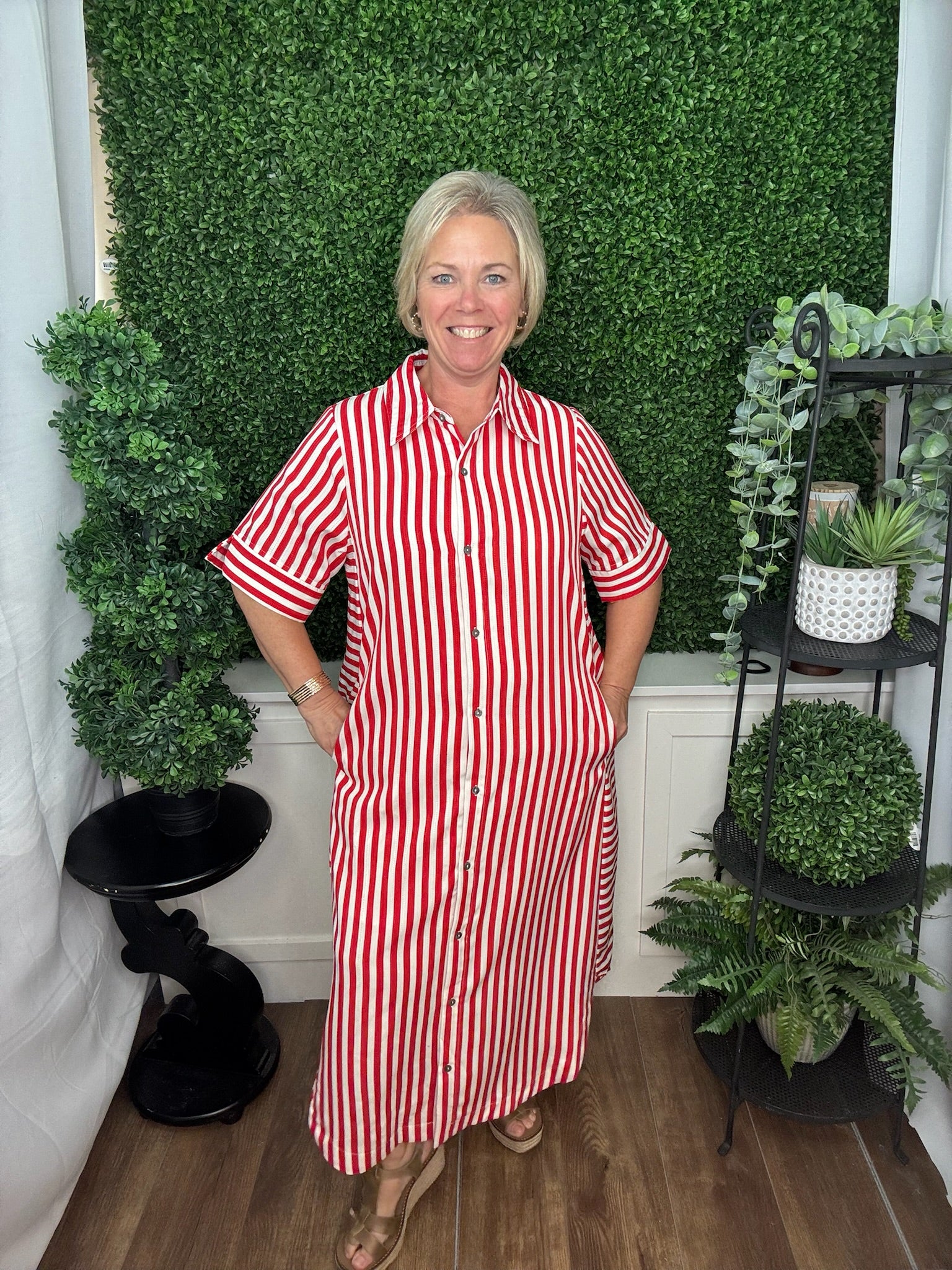 Resort Stripe Button-Down Midi Dress